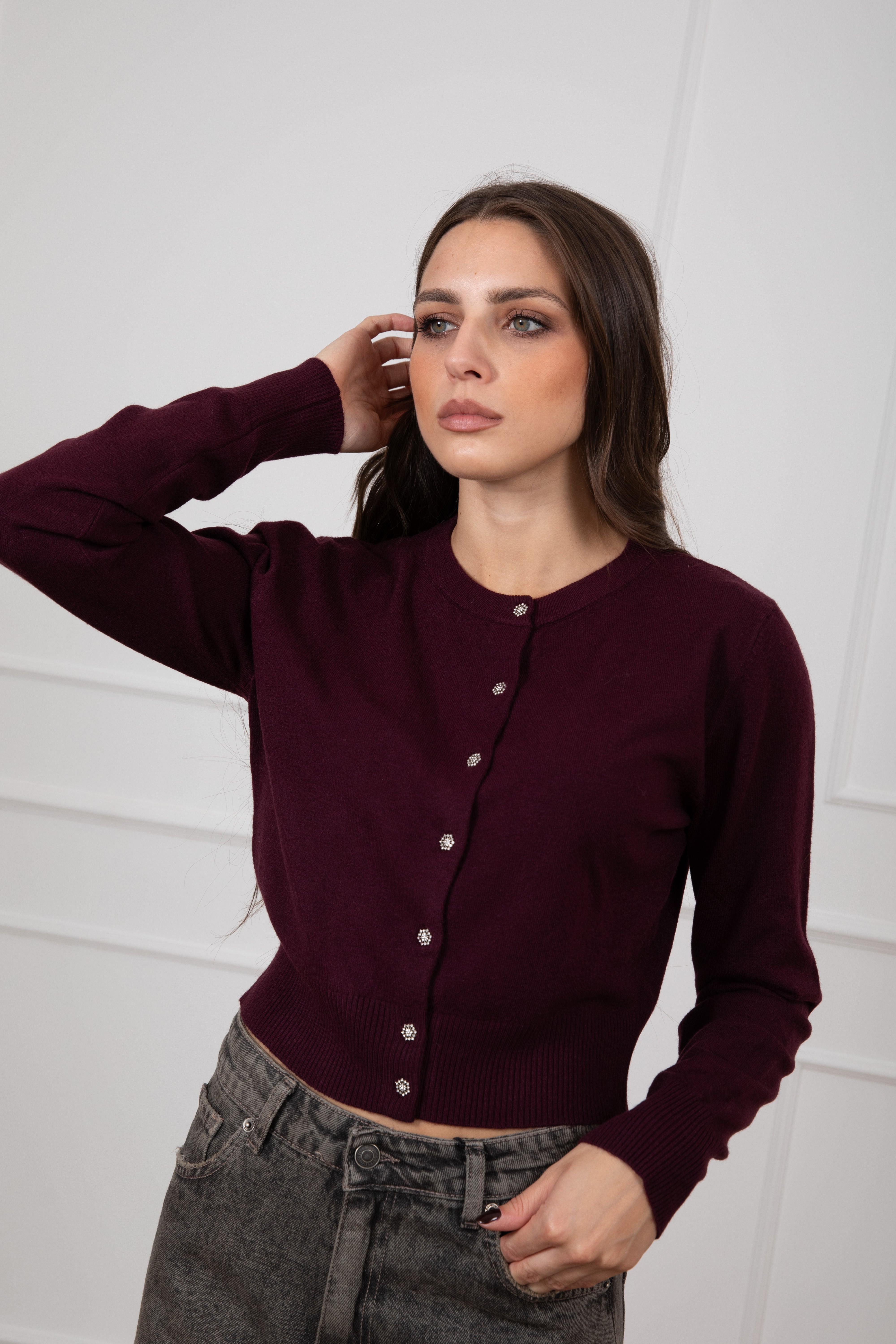 Cardigan con bottoni gioiello Susy Mix