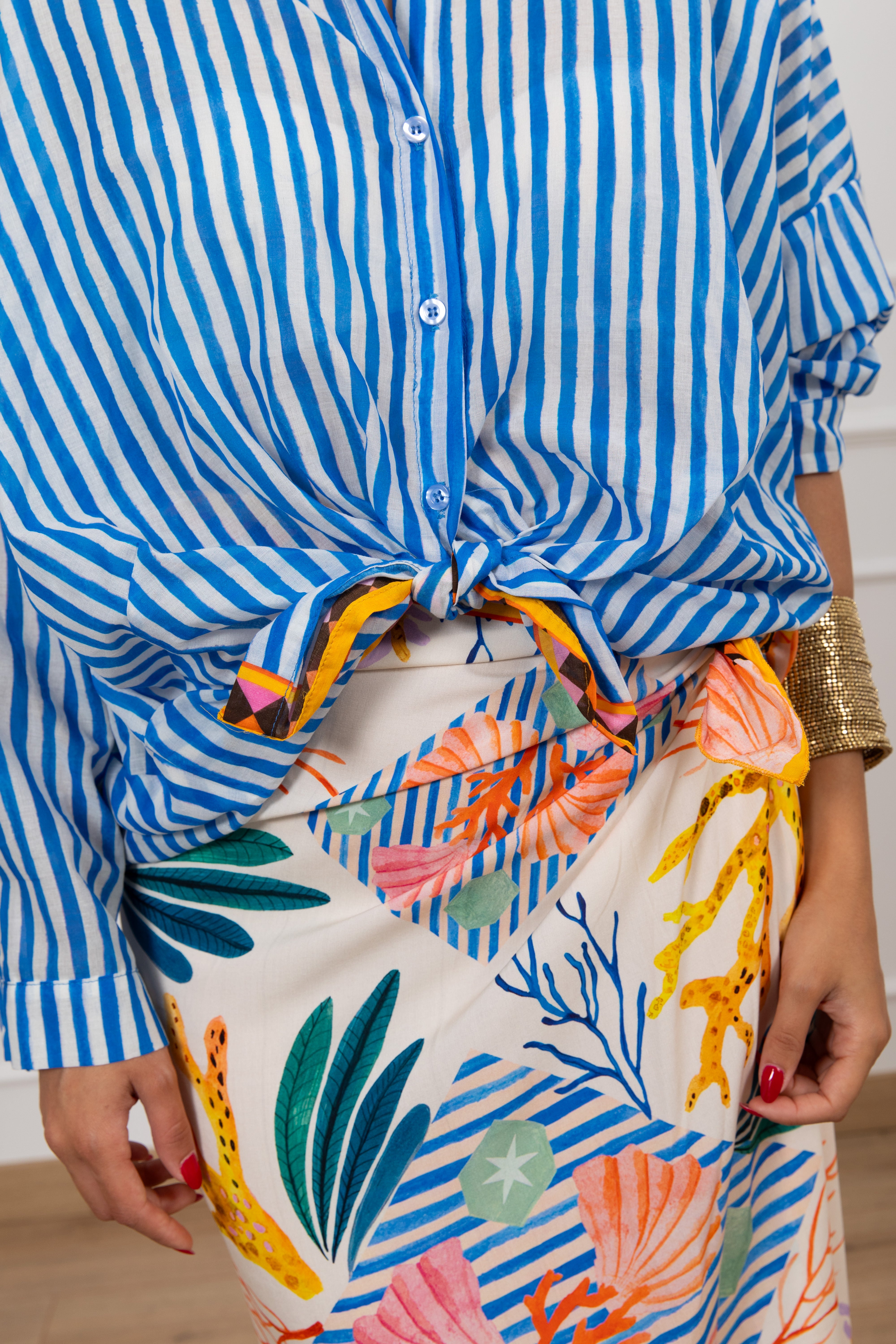 Camicia bacchettata con inserto corallo Tensione IN