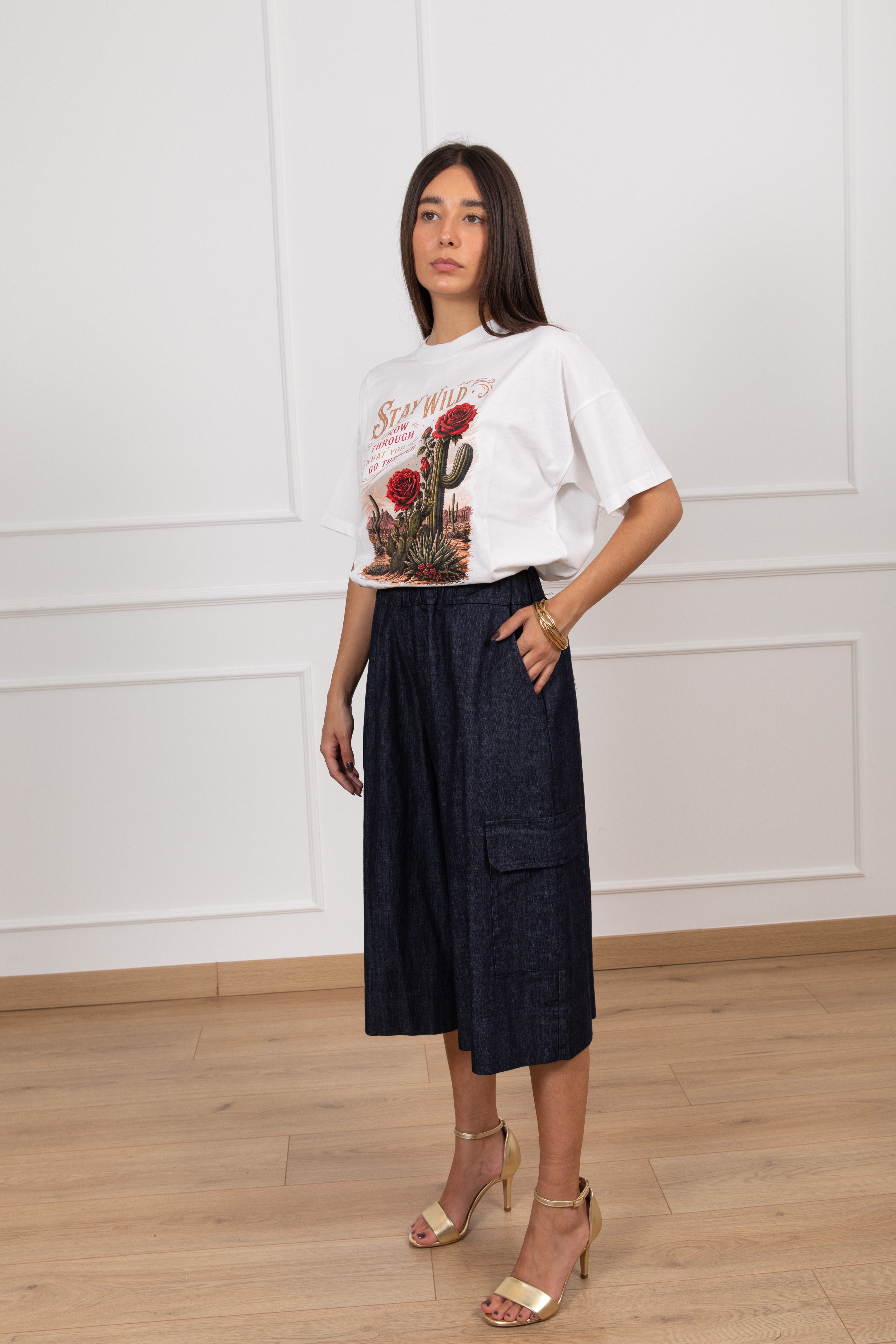 Bermudone cargo con elastico in chambrix blu scuro Tensione IN
