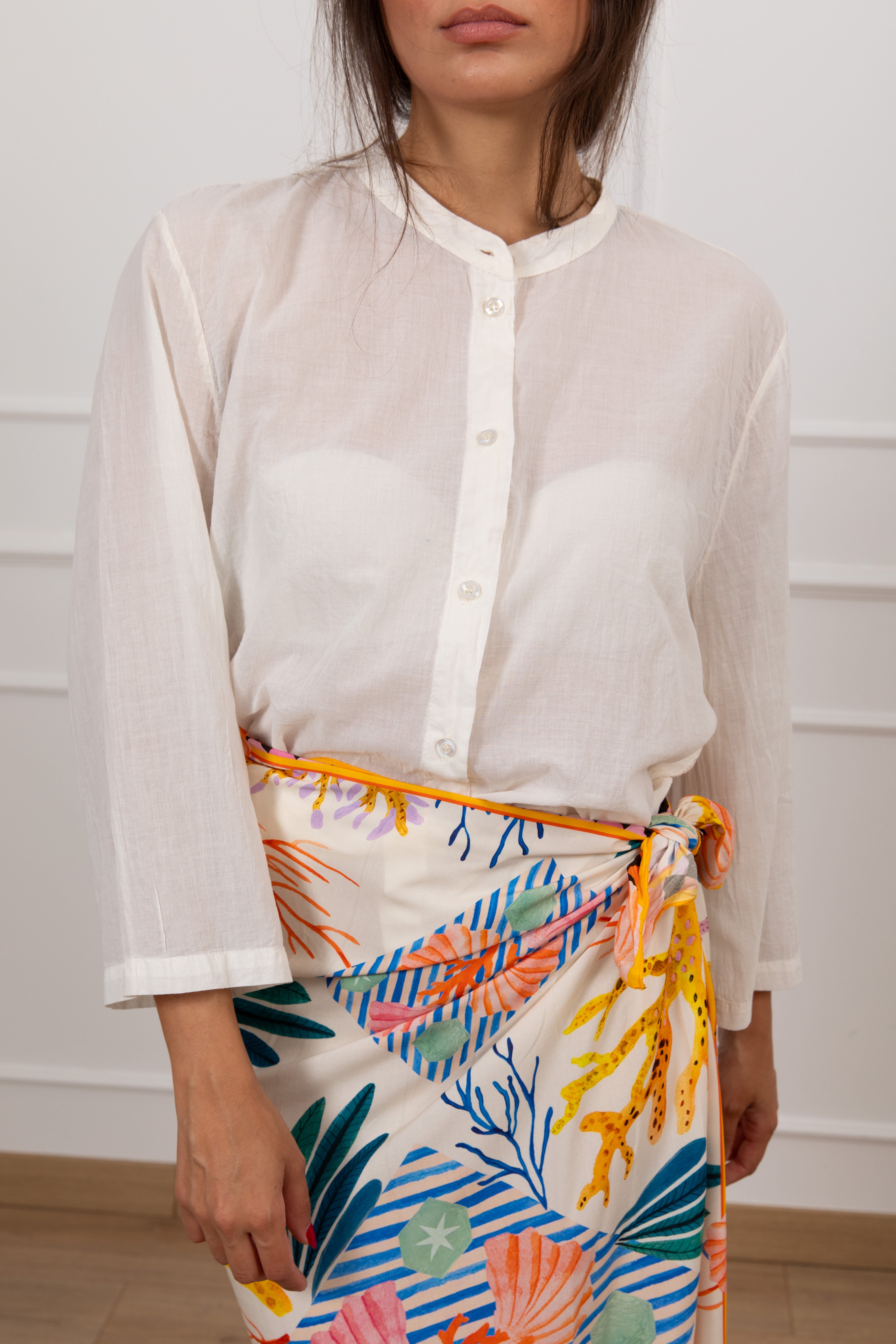 Camicia in mussola con collo alla coreana Tensione IN