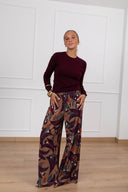 Pantalone in ciniglia stampa foglie Haveone