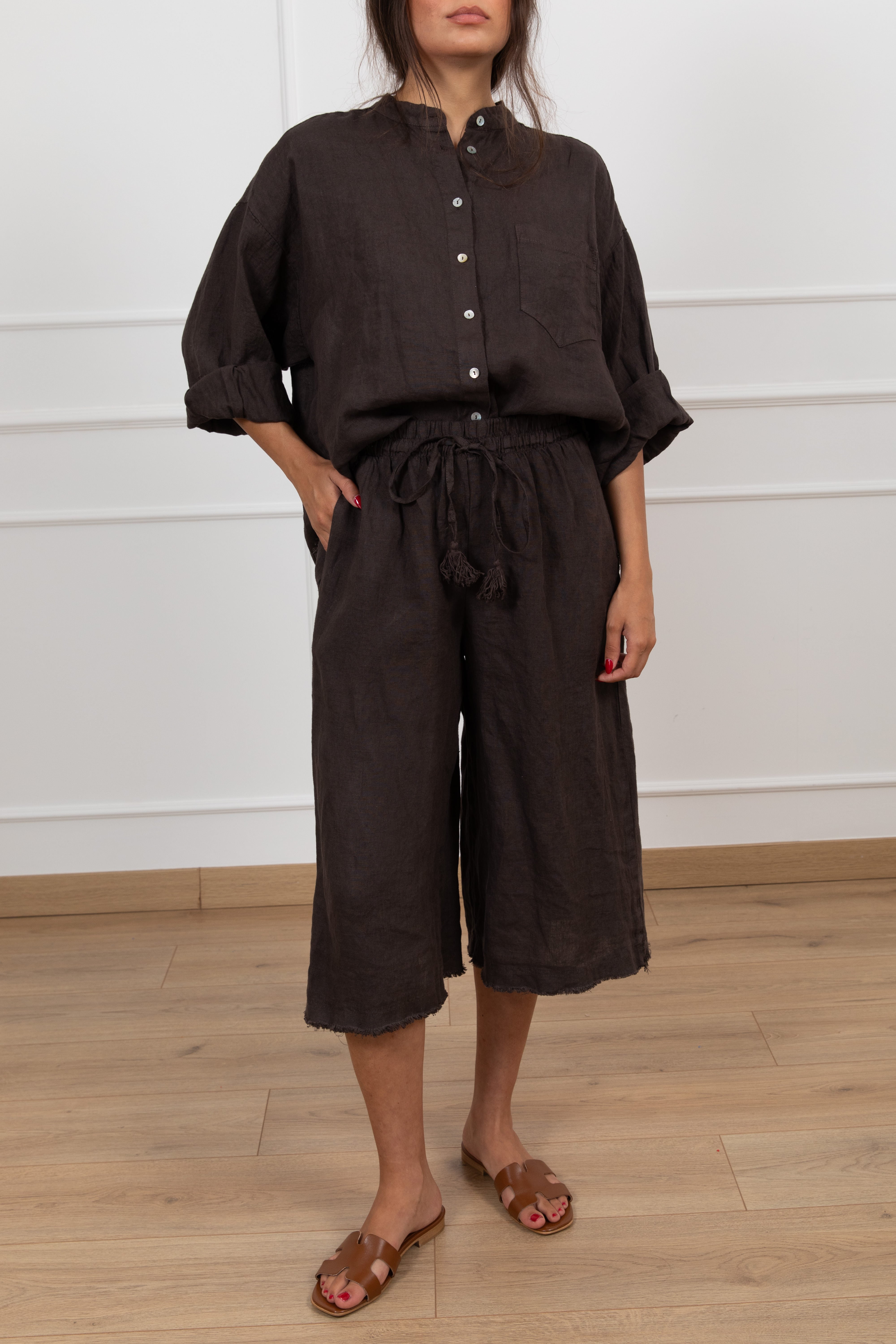 Camicia 100% lino con collo alla coreana Tensione IN