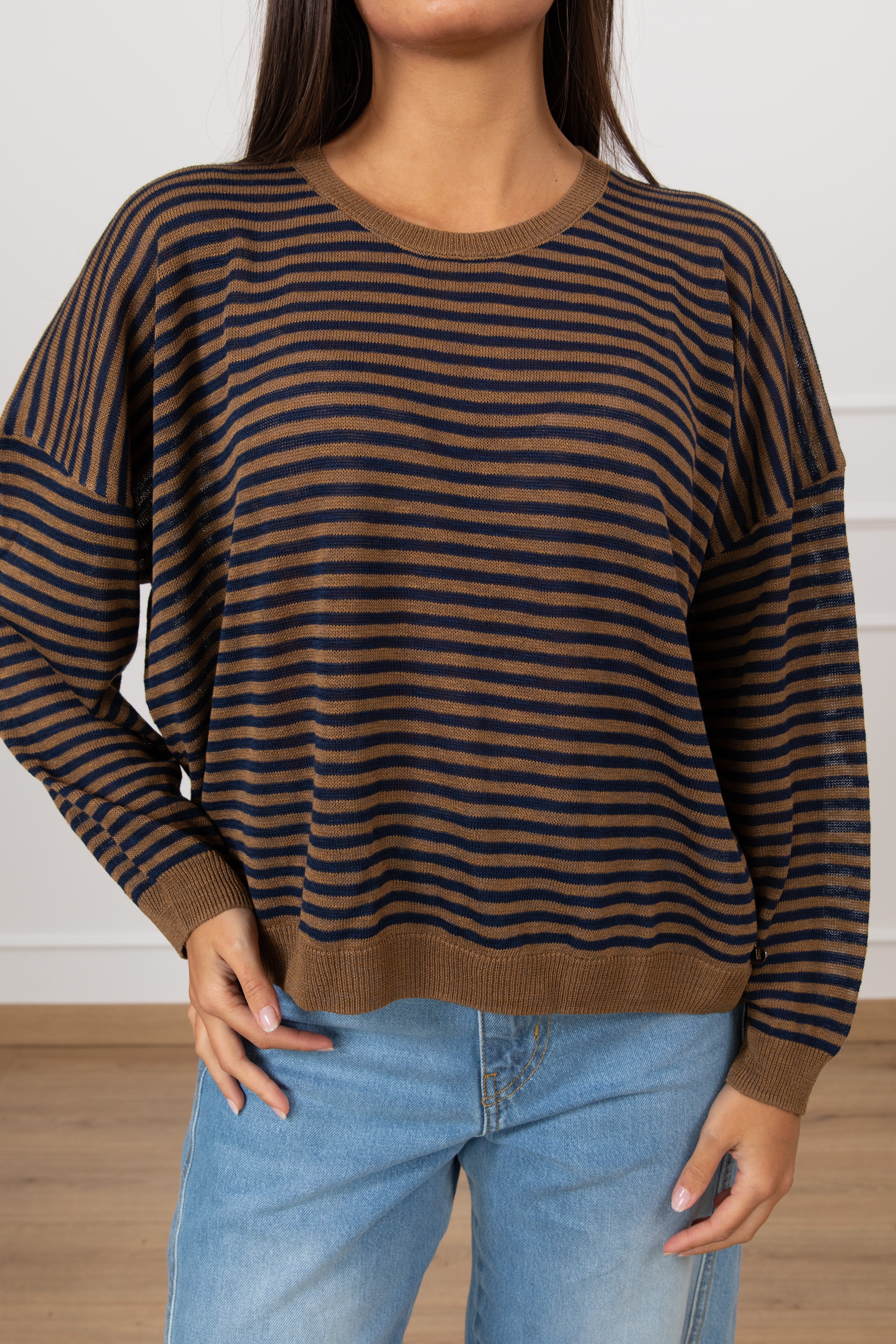 Maglia girocollo in viscosa a righe Dixie