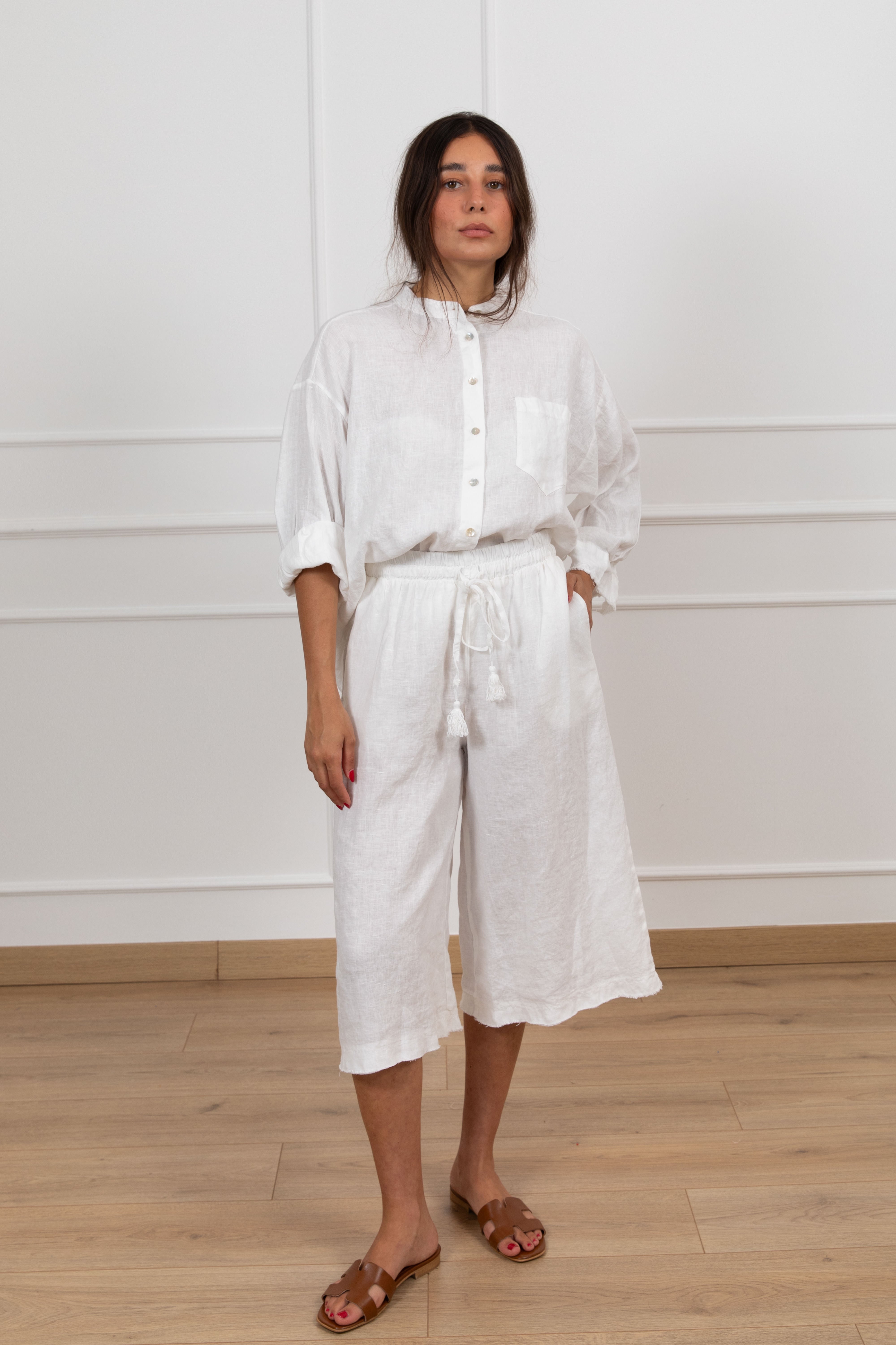 Camicia 100% lino con collo alla coreana Tensione IN