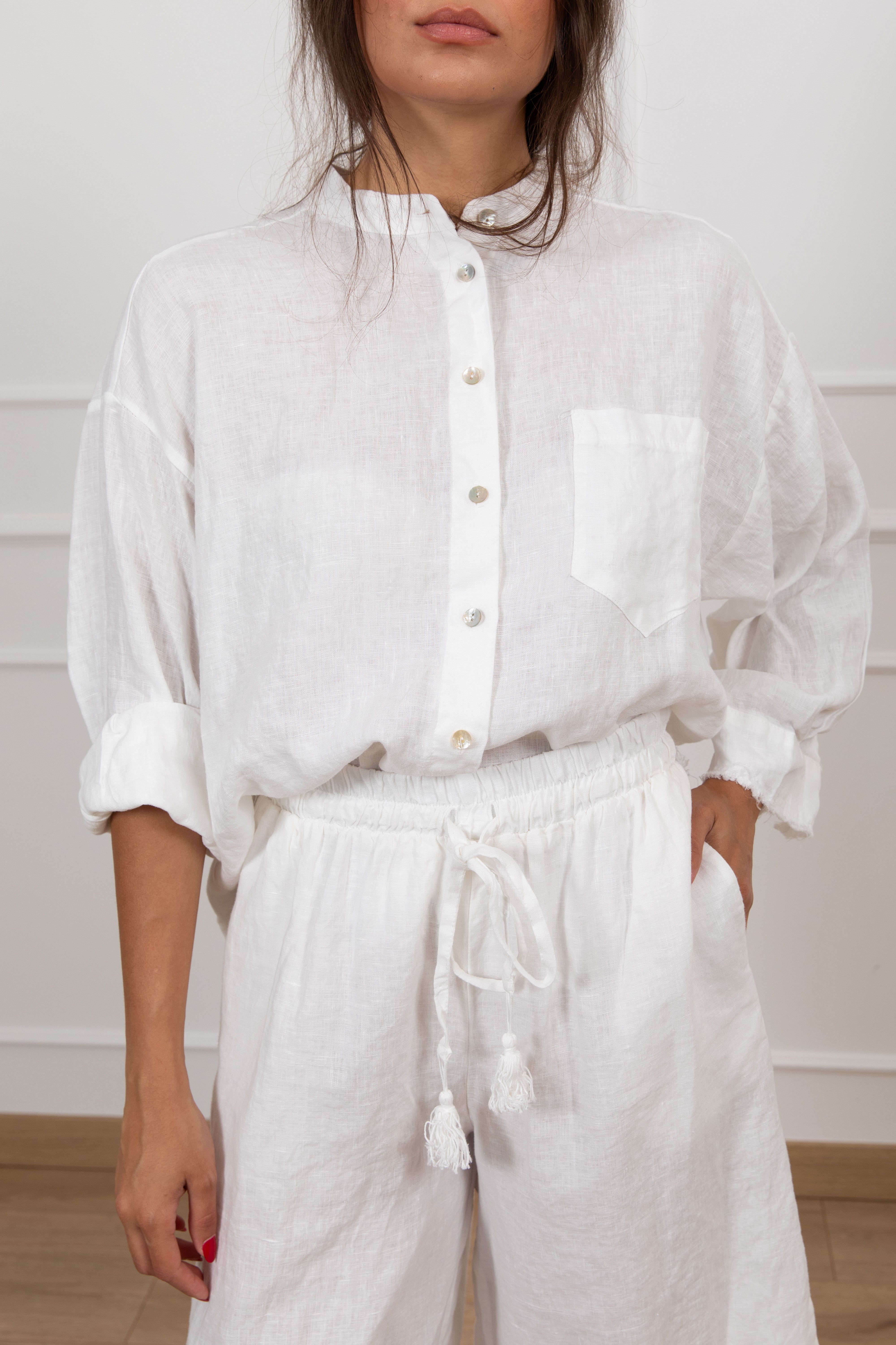 Camicia 100% lino con collo alla coreana Tensione IN