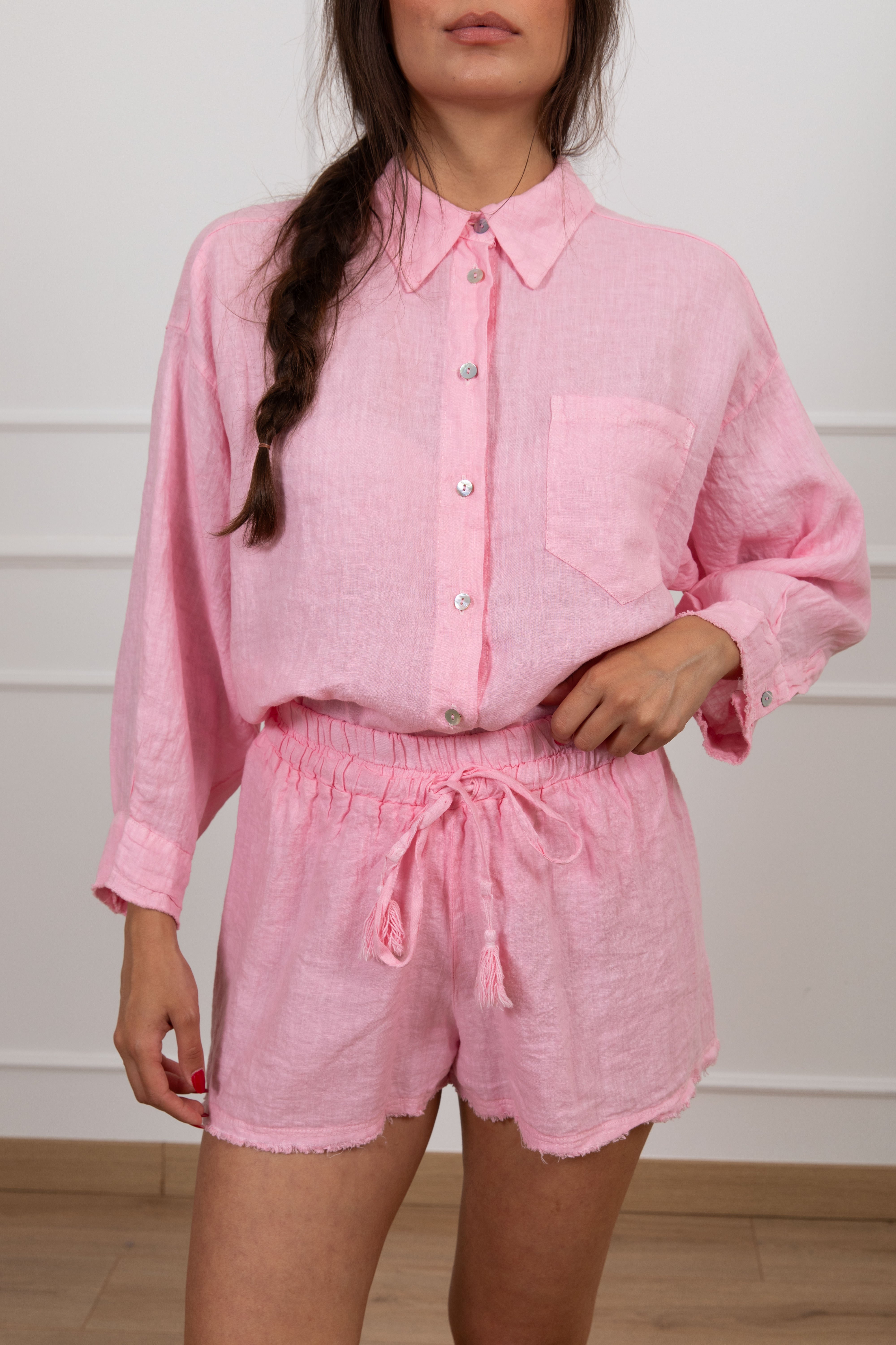 Coordinato shorts e camicia 100% lino Tensione IN