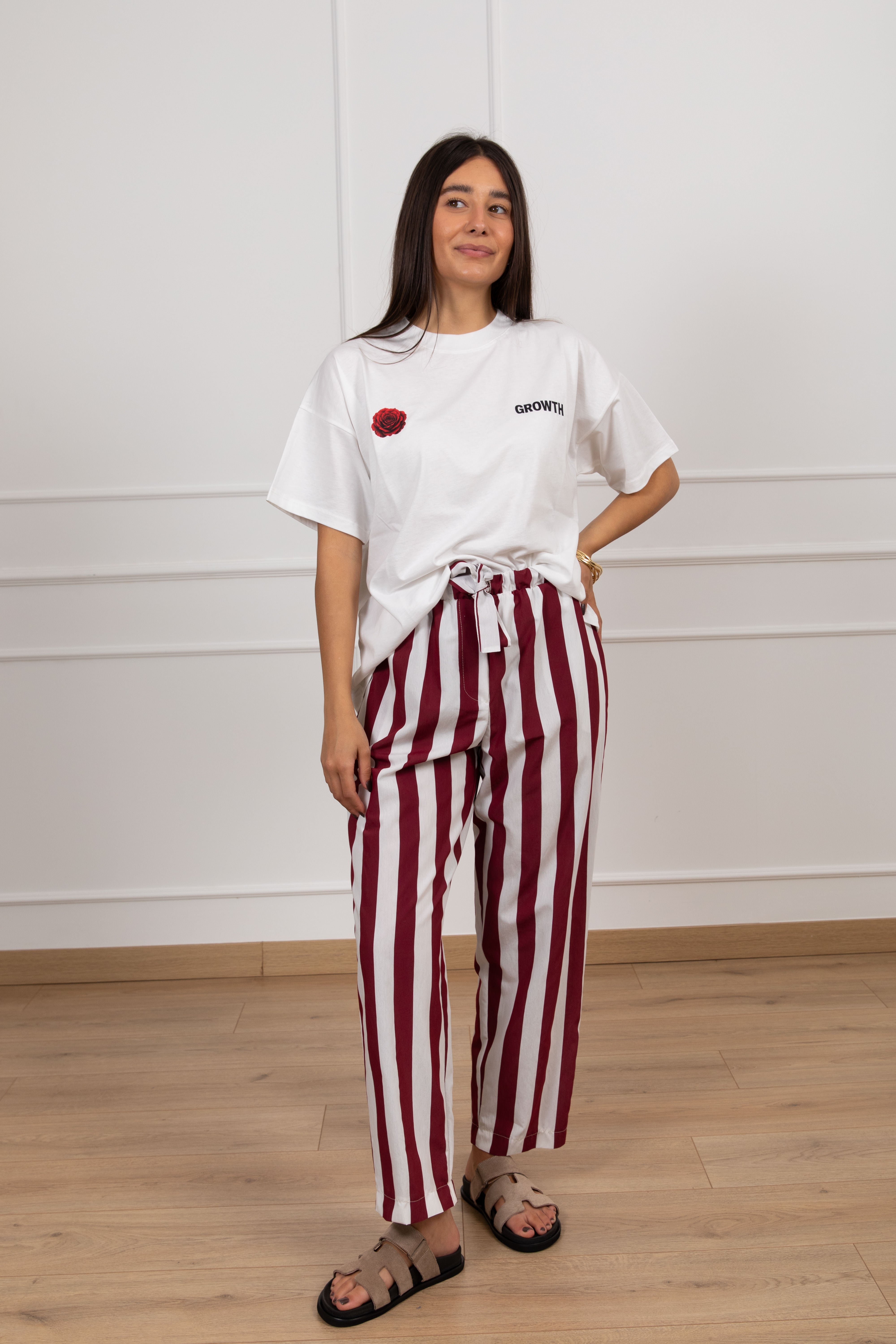 Pantalone carrot-fit a righe con elastico Motel