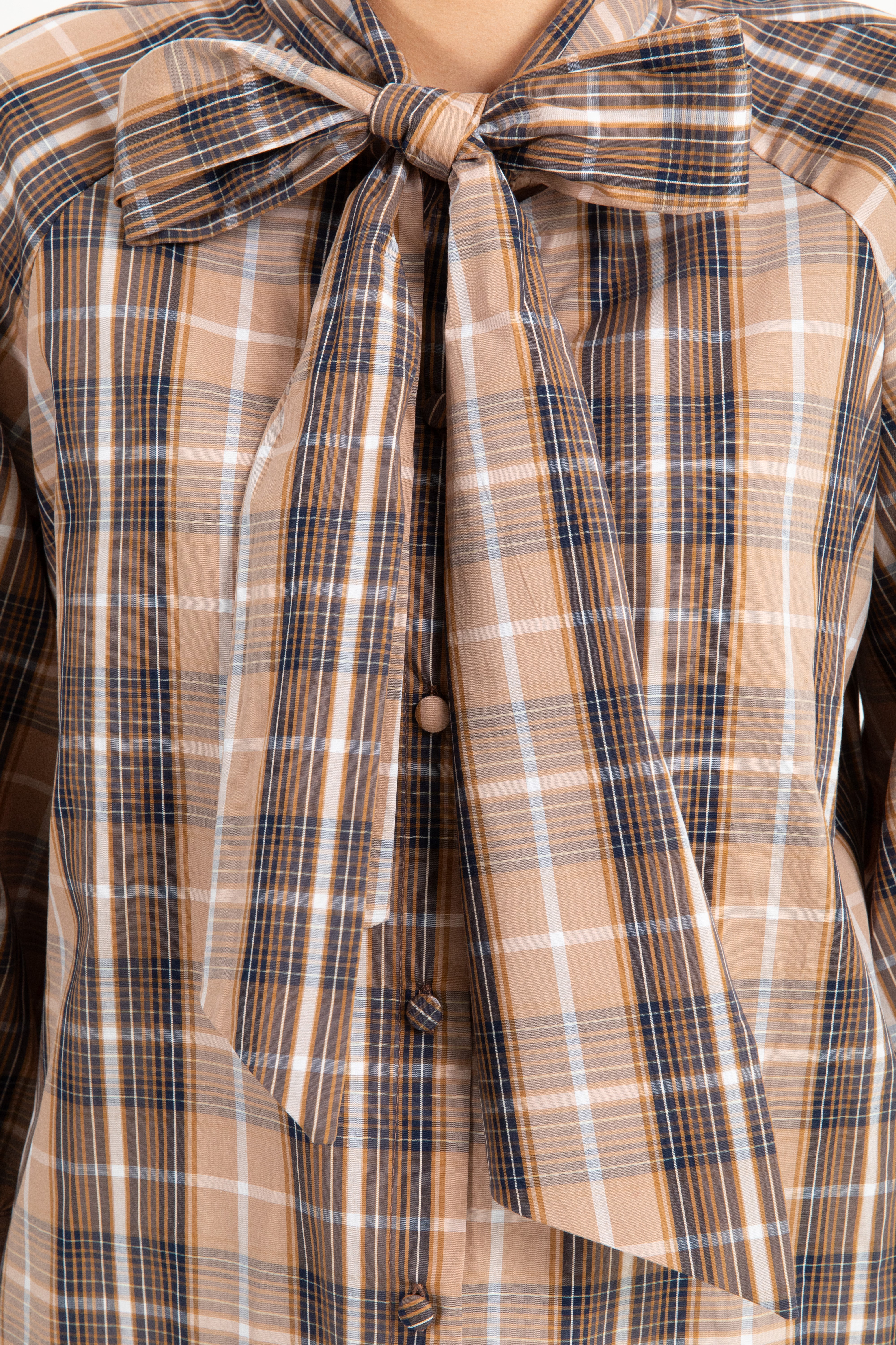 Camicia check beige con fiocco Tensione IN