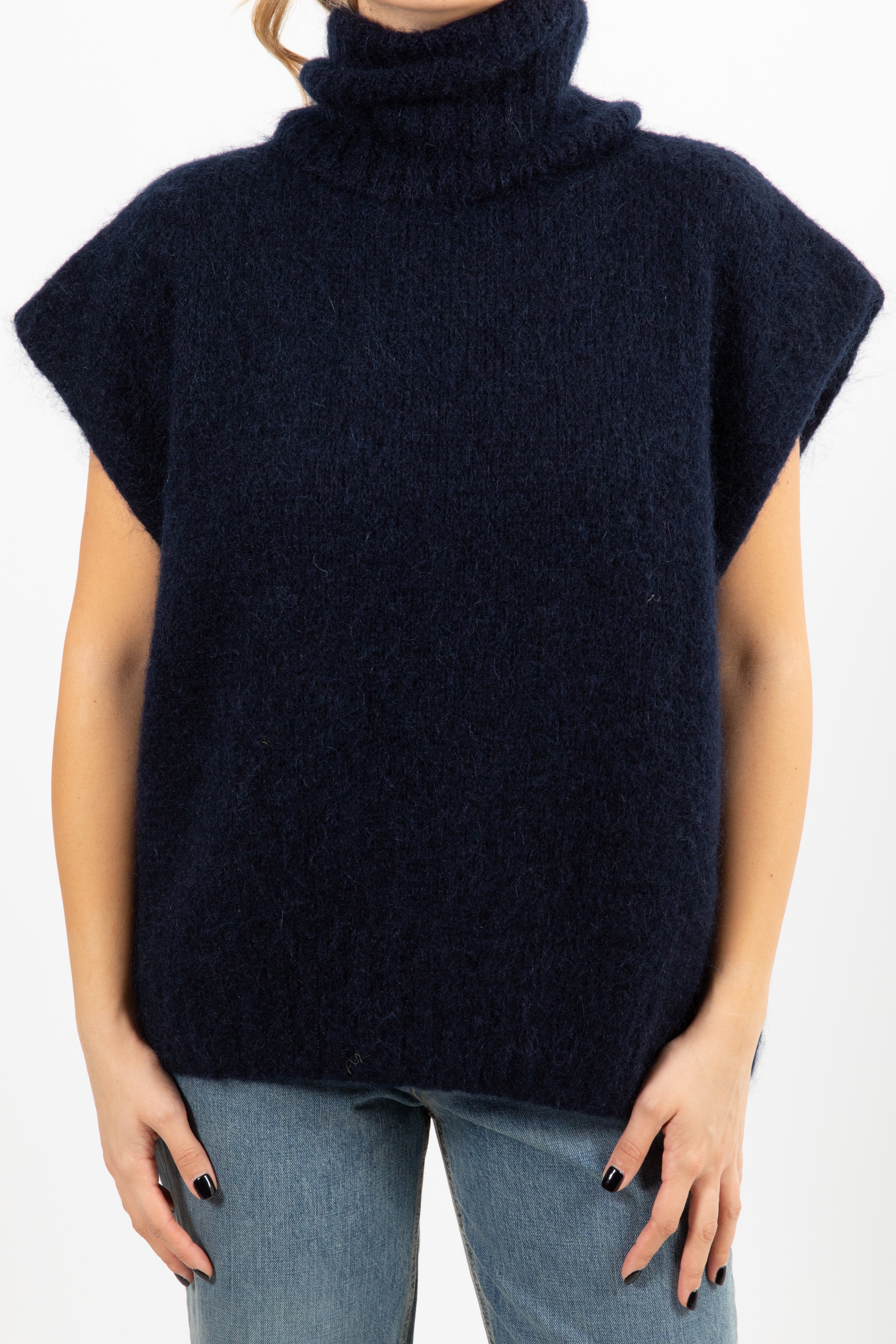 Maglia smanicata a collo alto in mohair Dixie