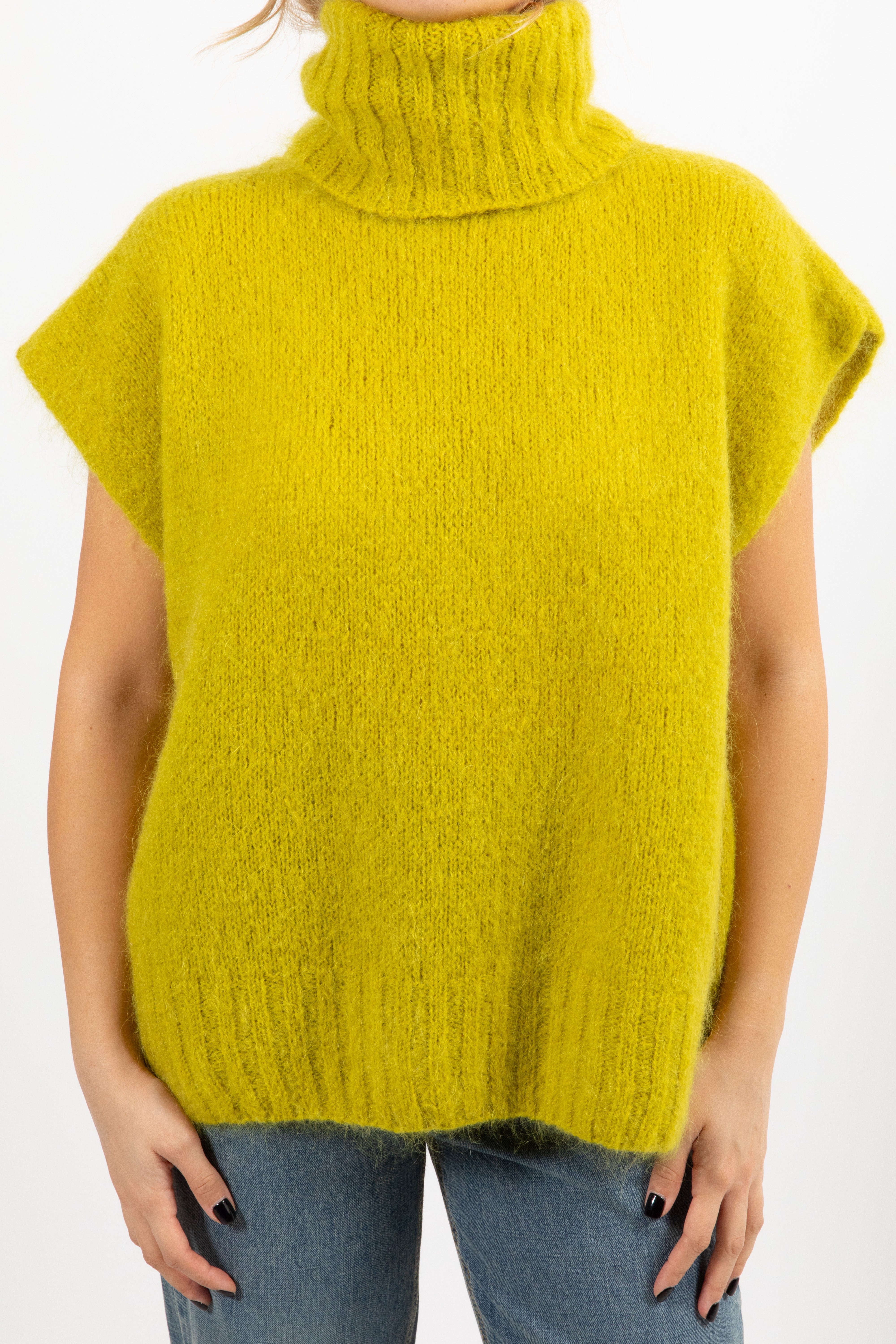 Maglia smanicata a collo alto in mohair Dixie