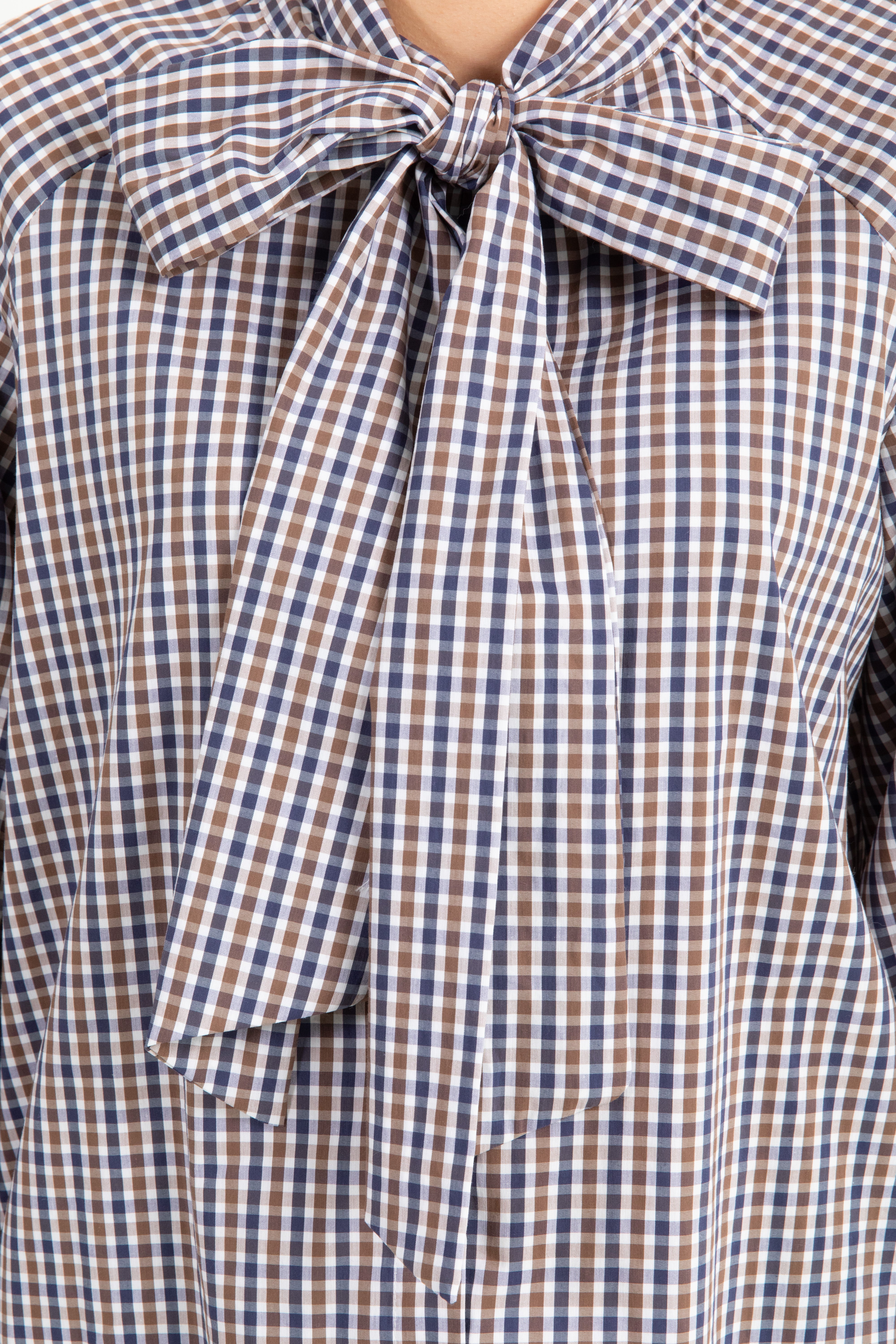 Camicia micro-check blu con fiocco Tensione IN