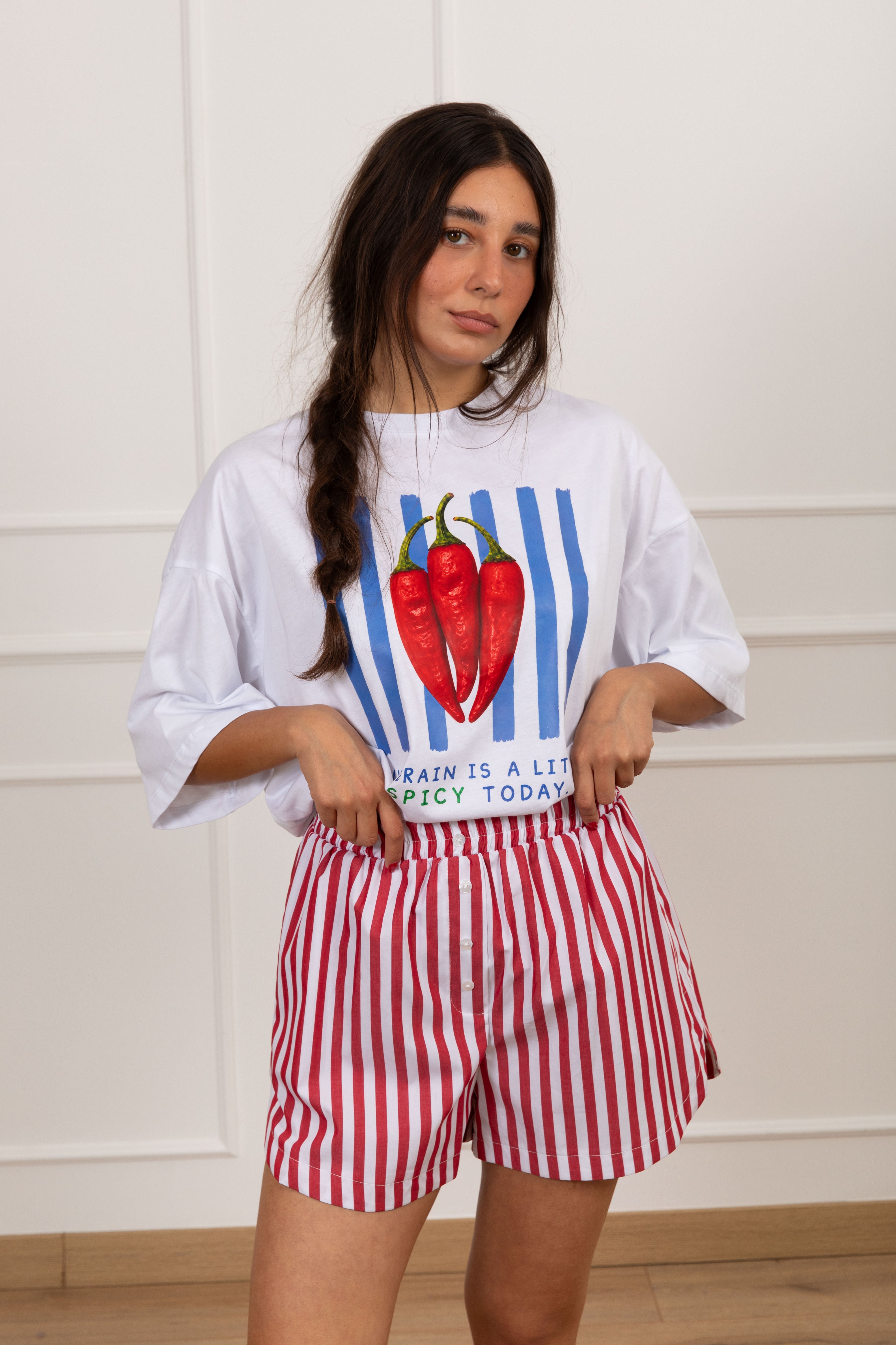 Coordinato t-shirt "Spicy" e shorts boxer a righe Tensione IN