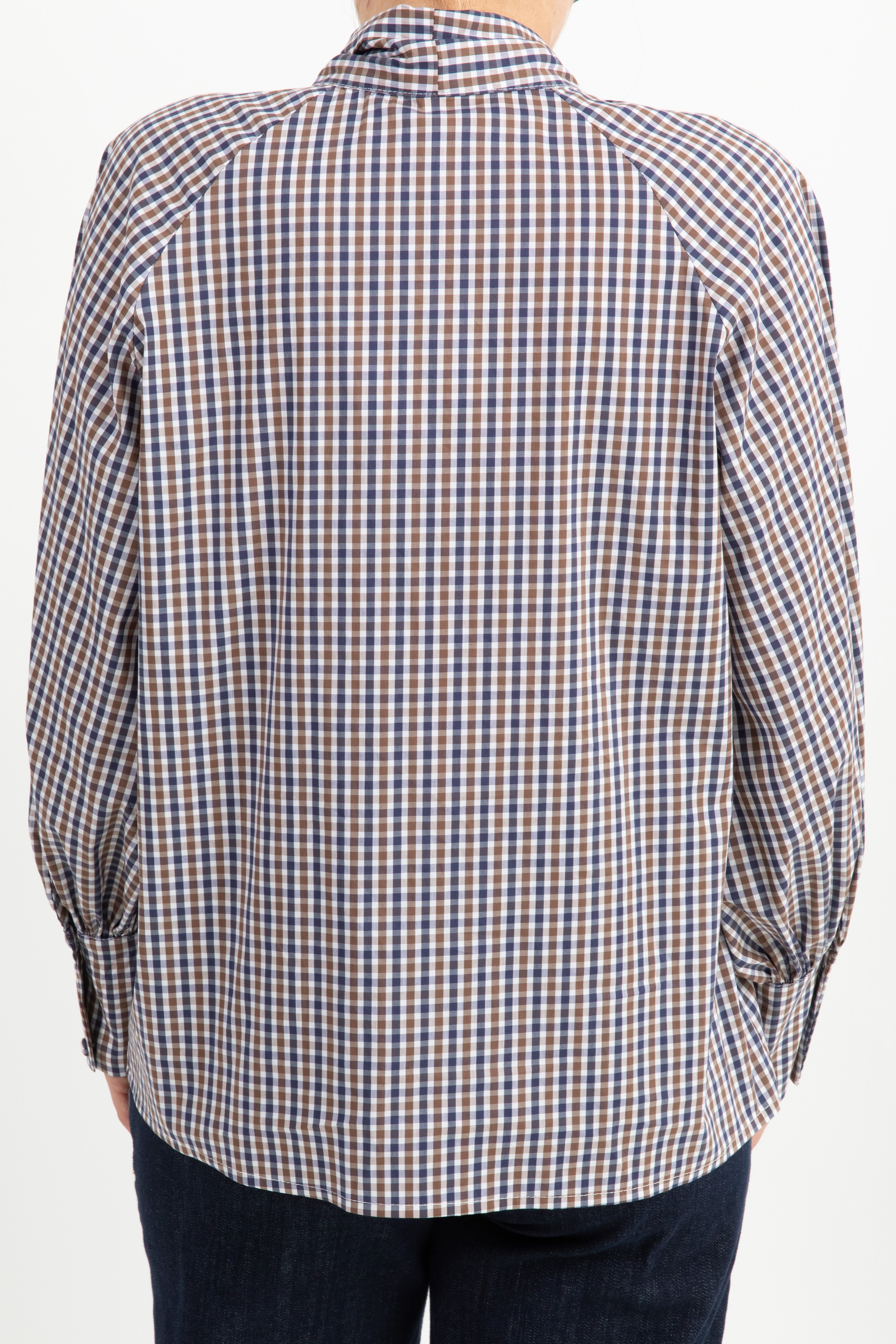 Camicia micro-check blu con fiocco Tensione IN