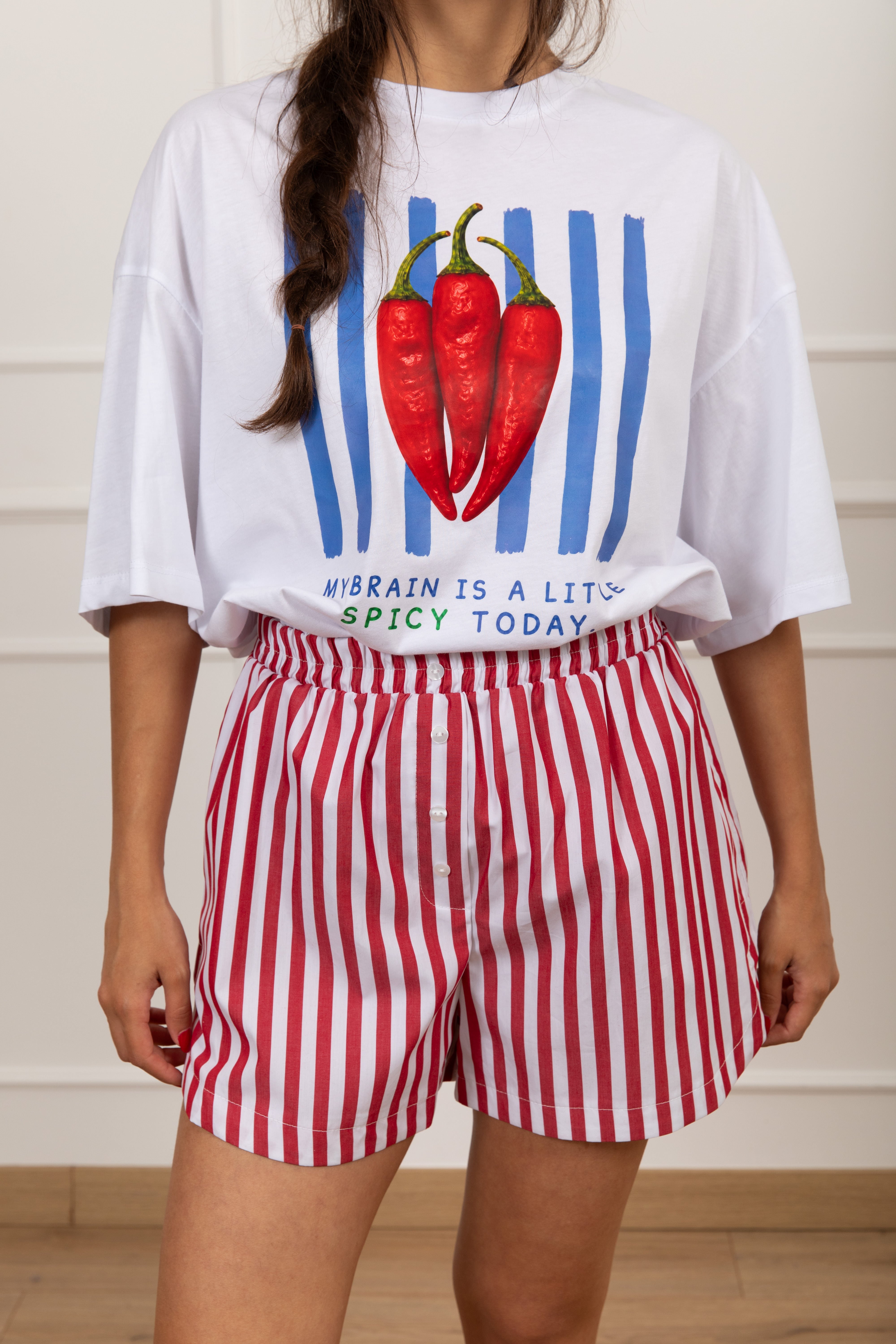 Coordinato t-shirt "Spicy" e shorts boxer a righe Tensione IN