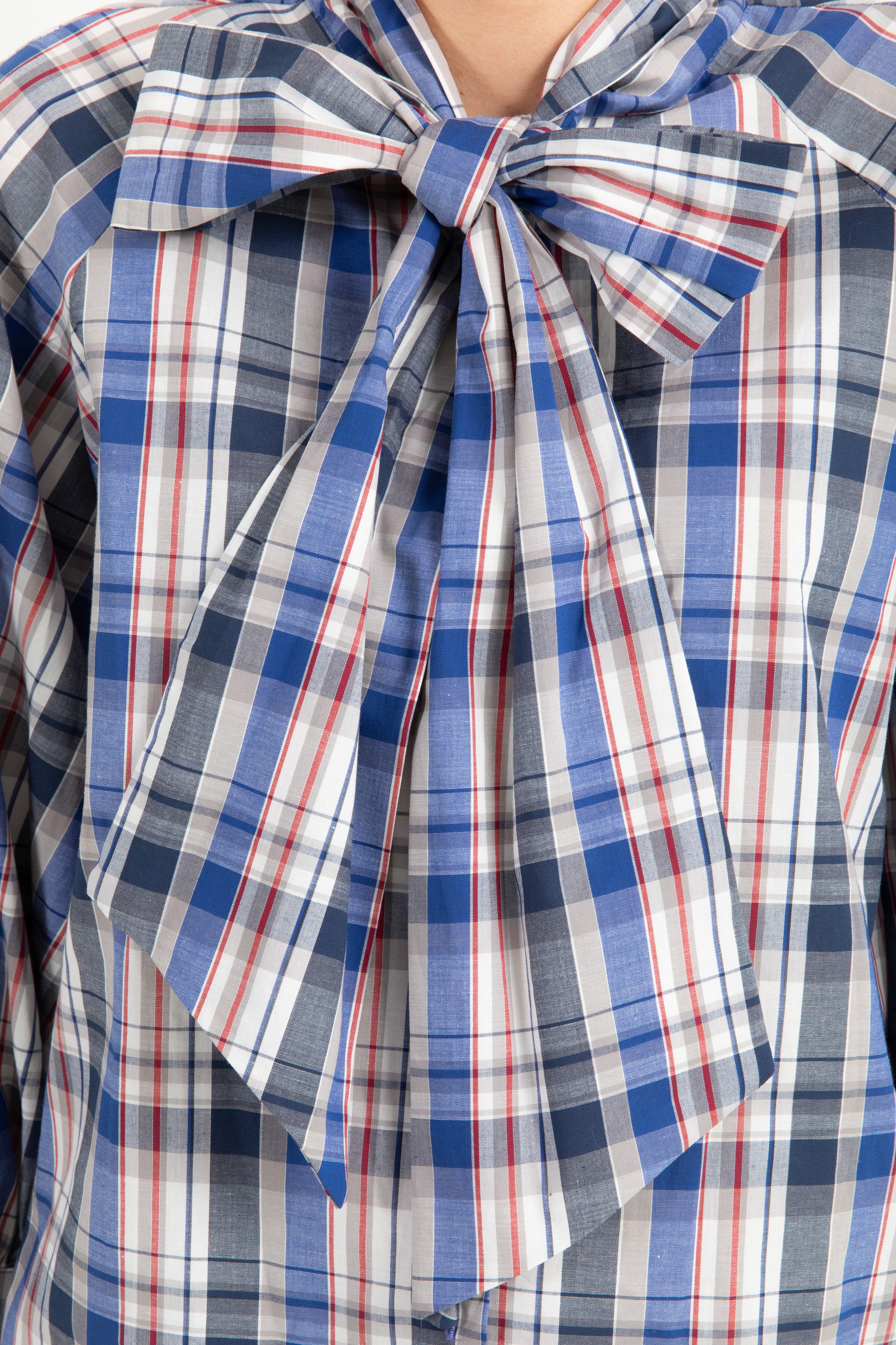 Camicia check bluette con fiocco Tensione IN