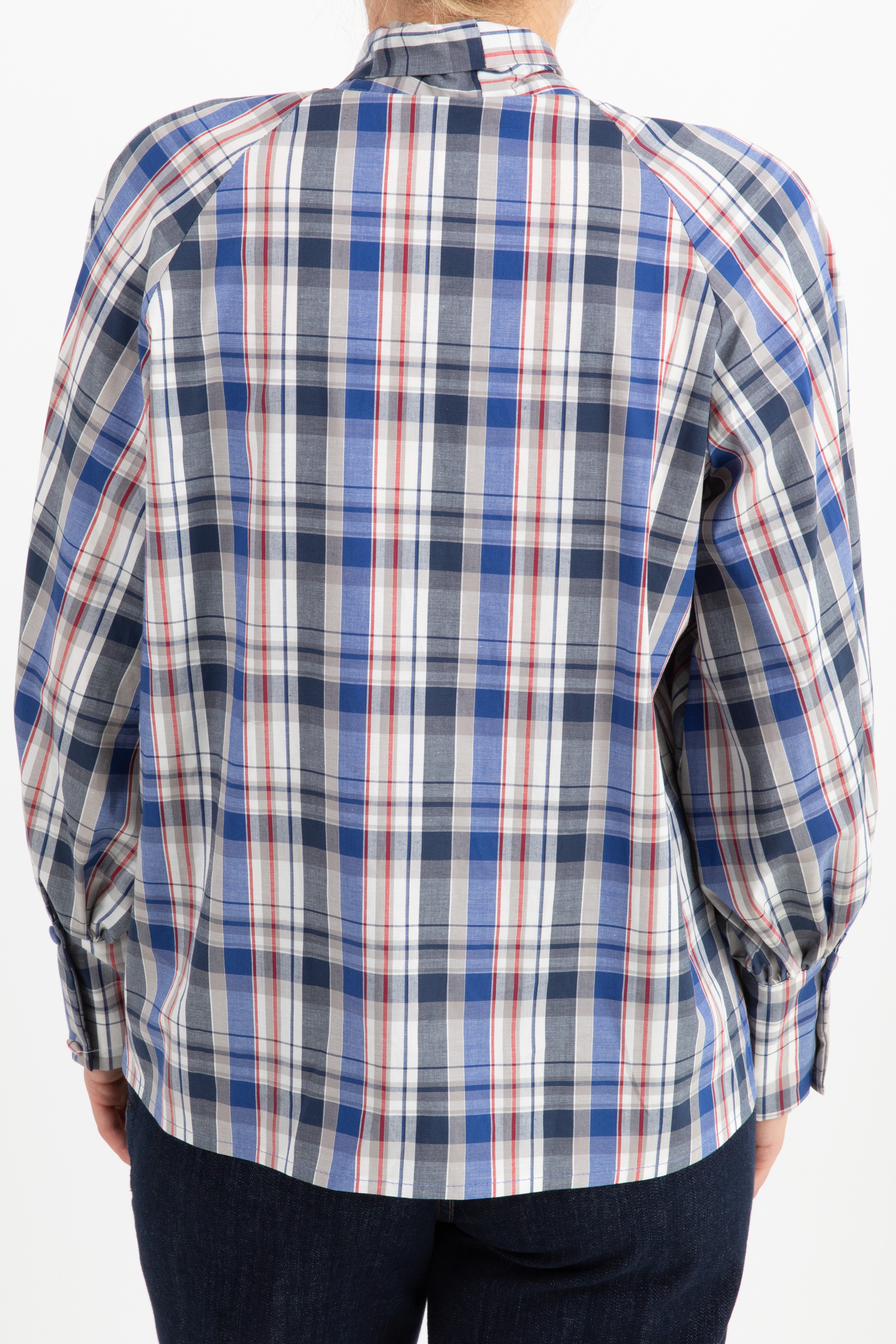 Camicia check bluette con fiocco Tensione IN