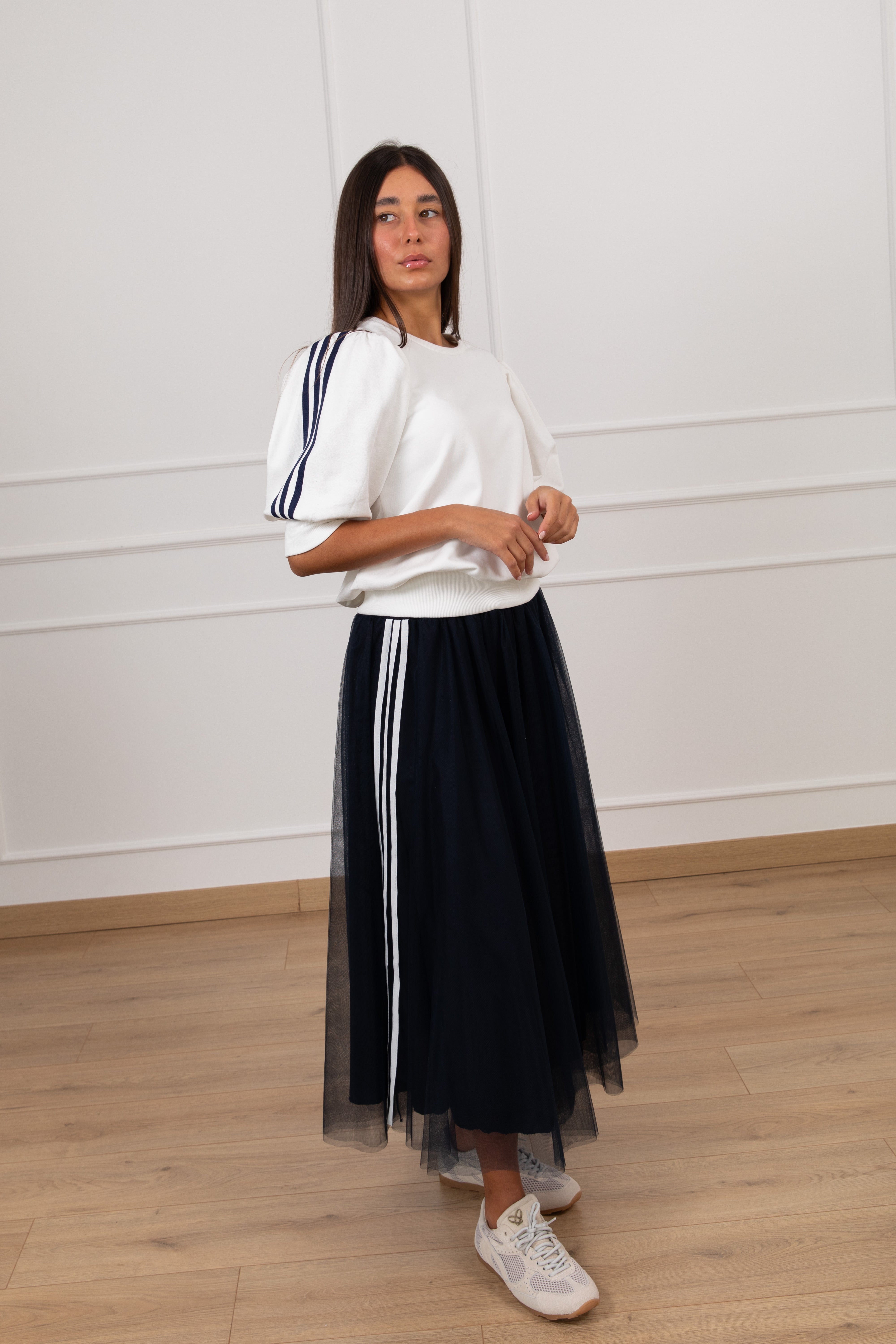 Gonna in tulle con bande laterali Motel