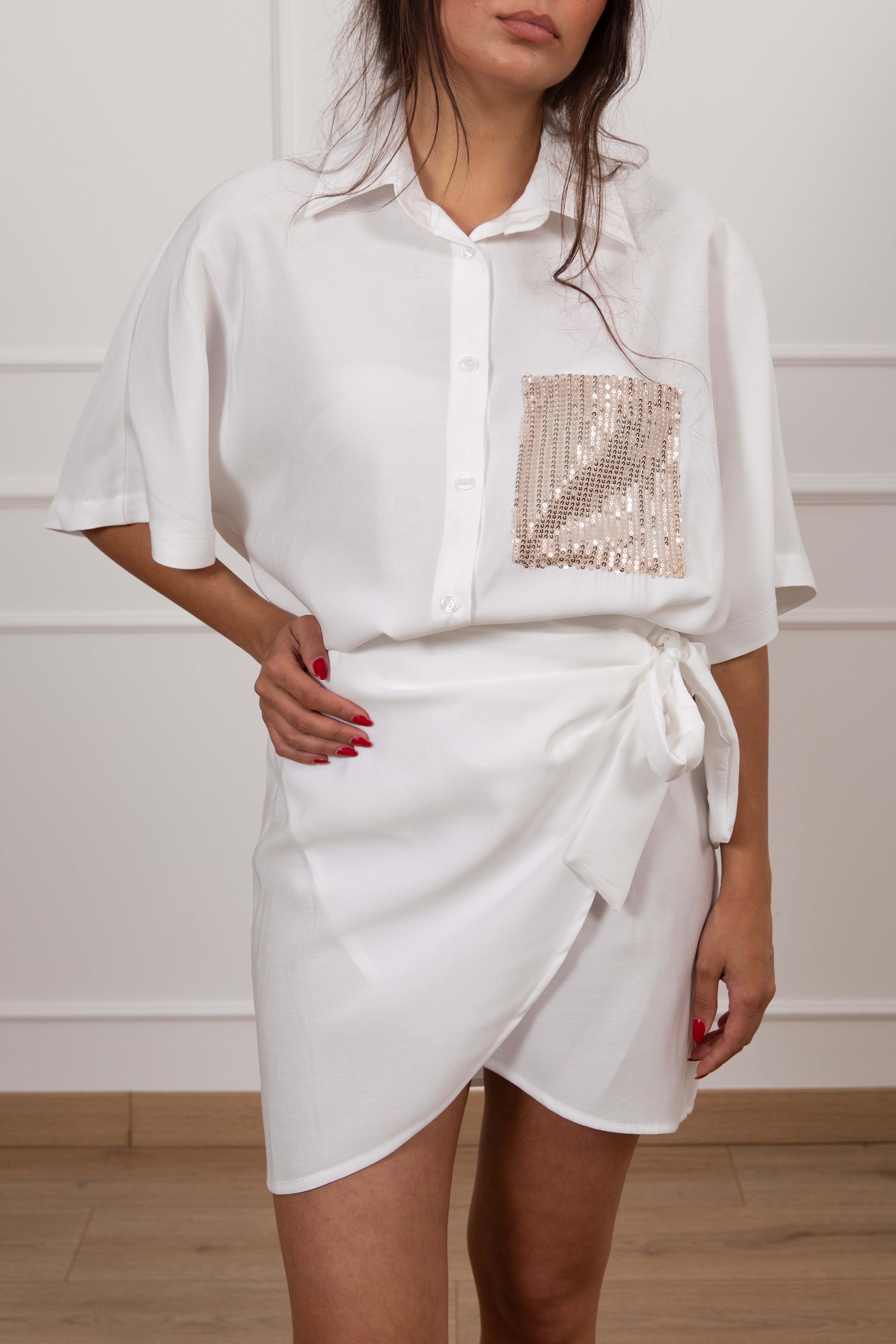 Camicia in cupro con tasca paillettes Susy Mix