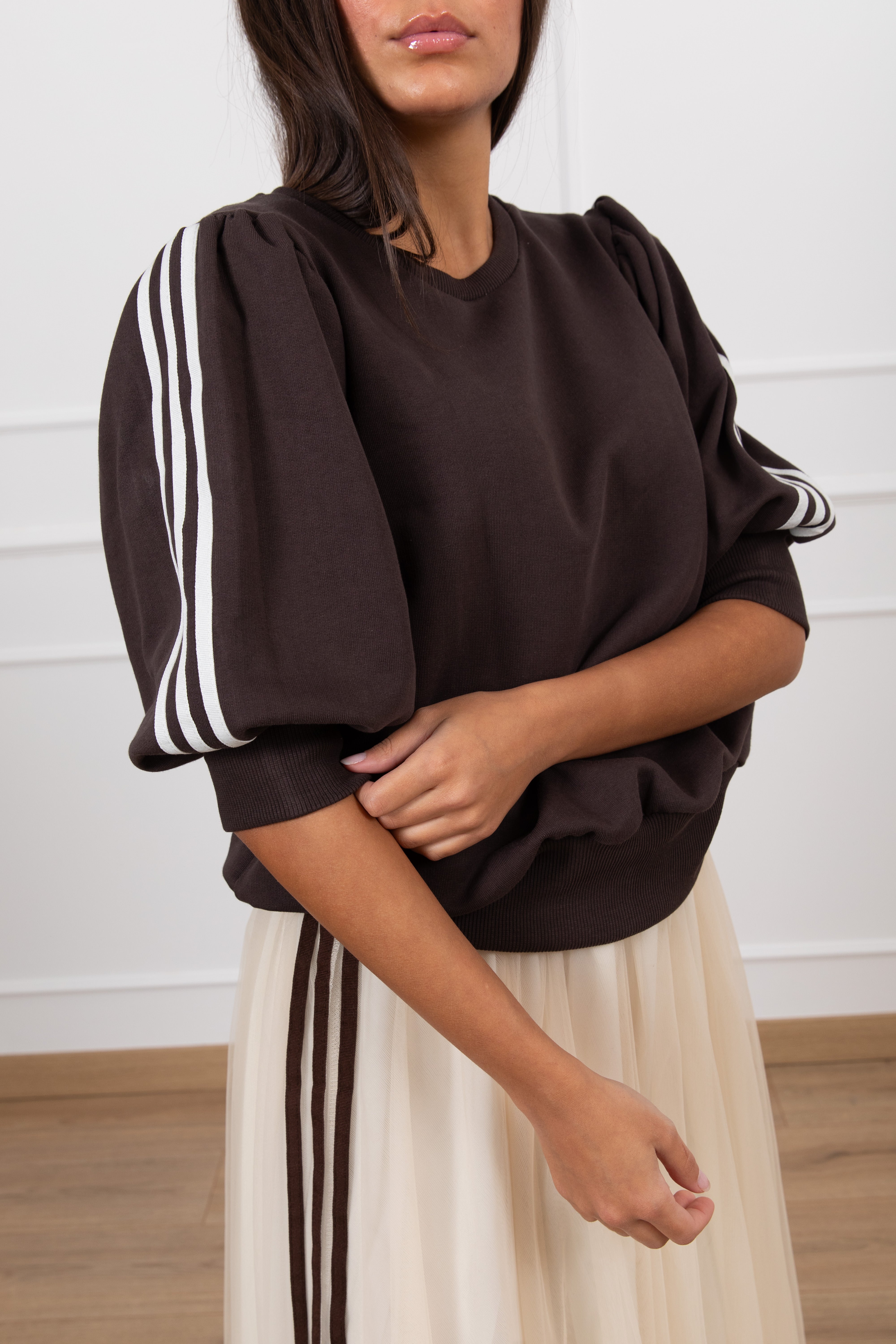 Felpa girocollo con manica 3/4 e bande laterali Motel