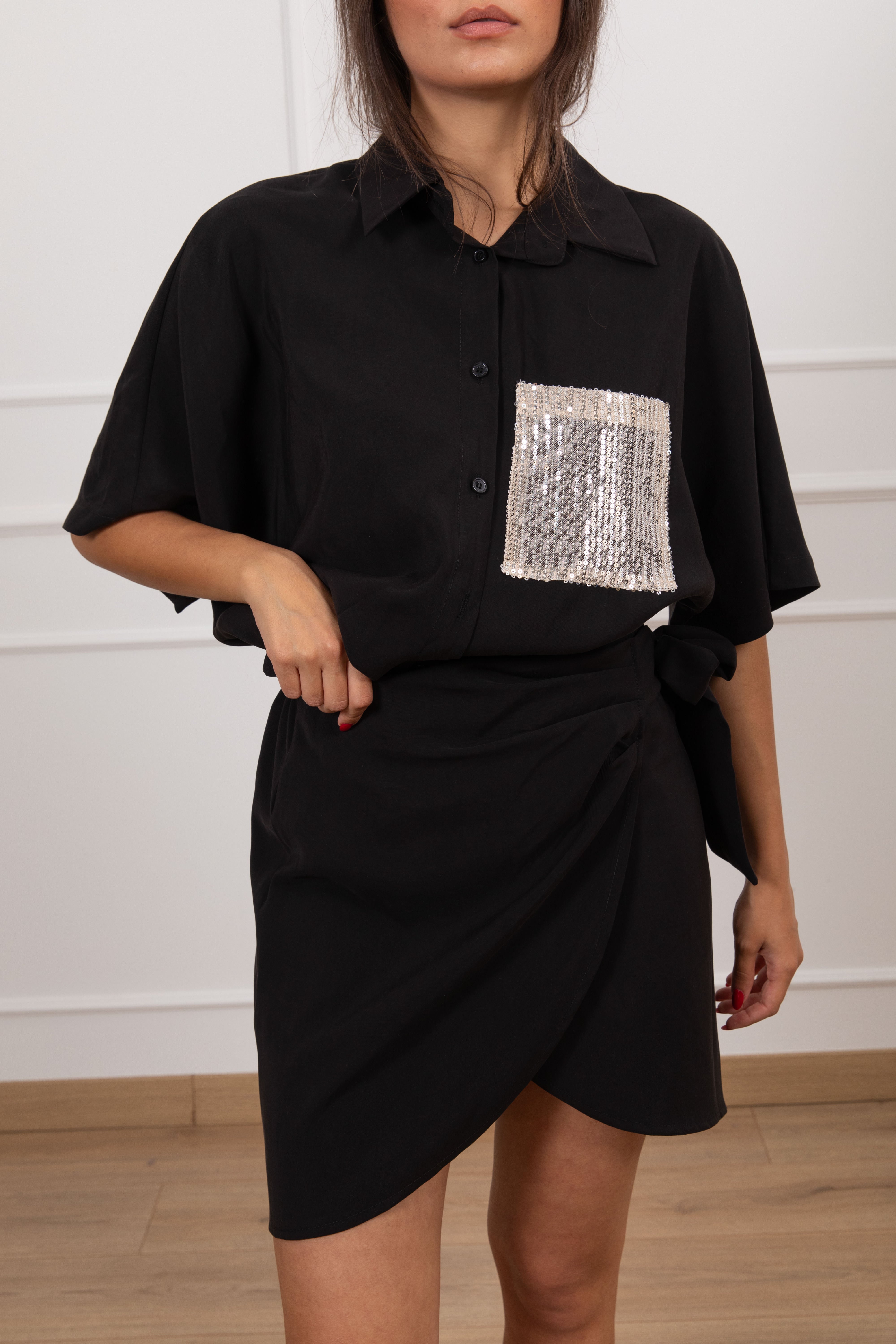 Camicia in cupro con tasca paillettes Susy Mix