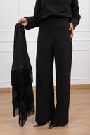 Pantalone con inserto scialle frange variante nero Tensione IN