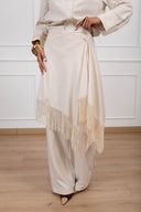 Pantalone con inserto scialle frange variante panna Tensione IN