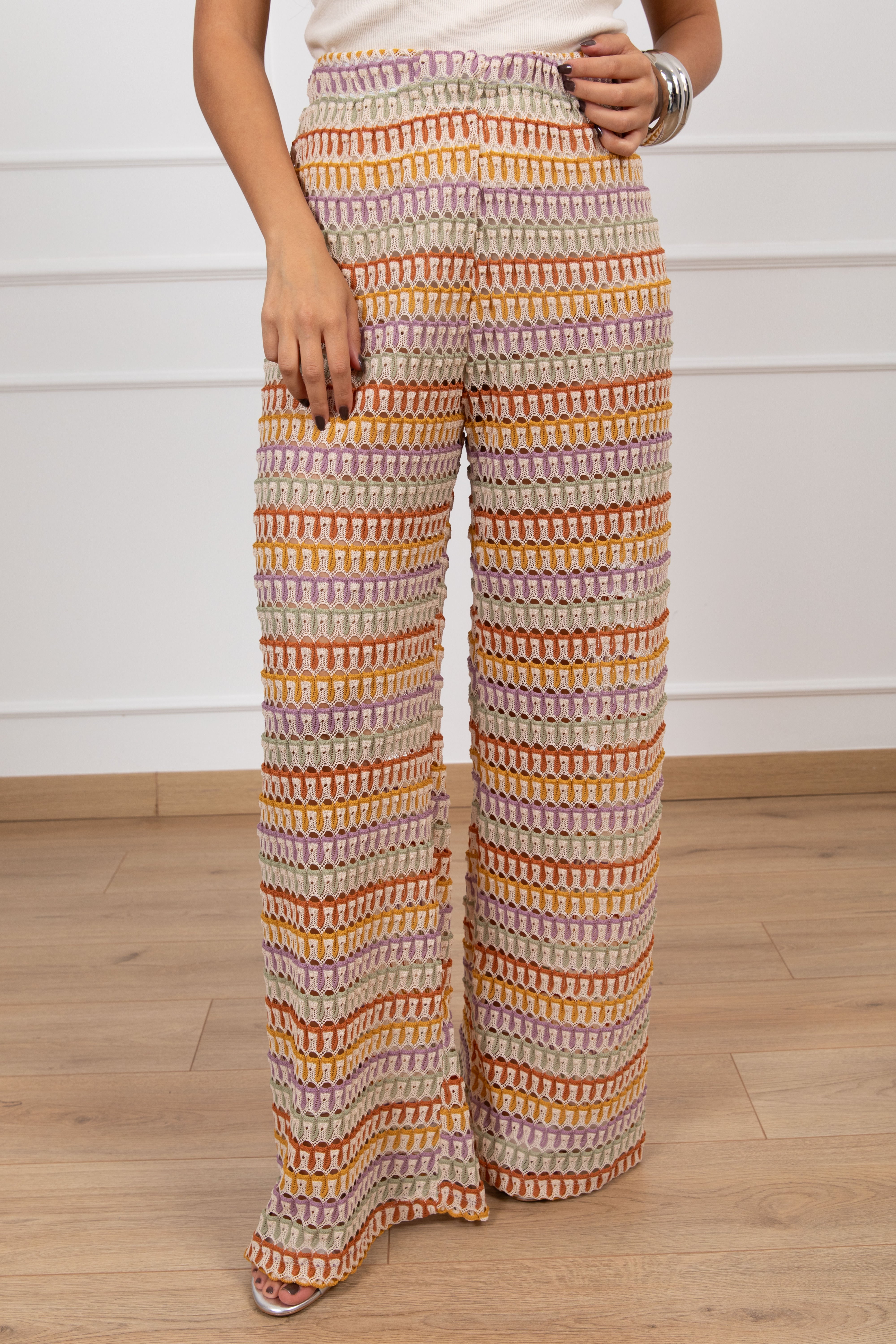 Pantalone motivo zig-zag multicolor con elastico ViCOLO
