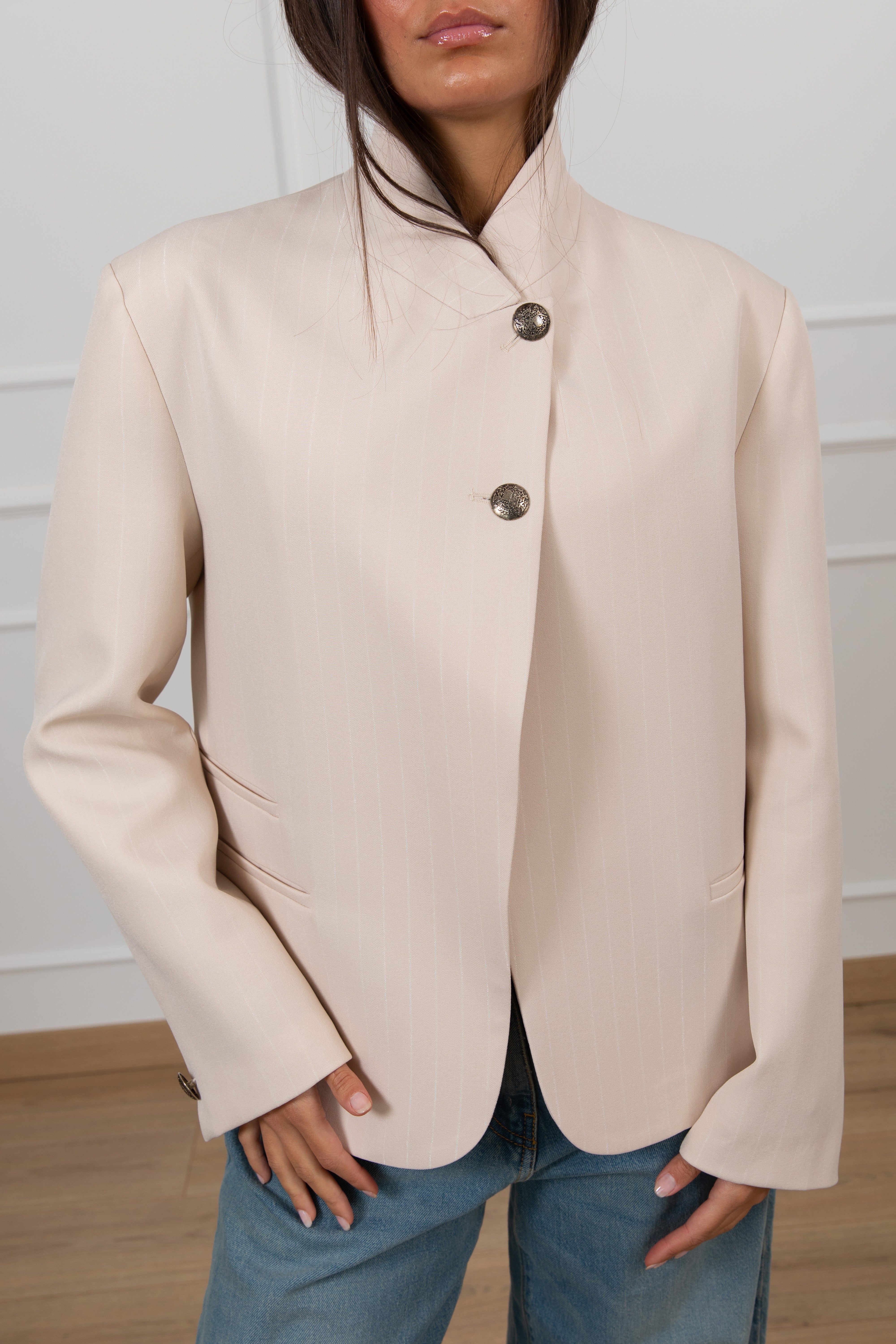 Giacca gessata 2 bottoni alti ViCOLO