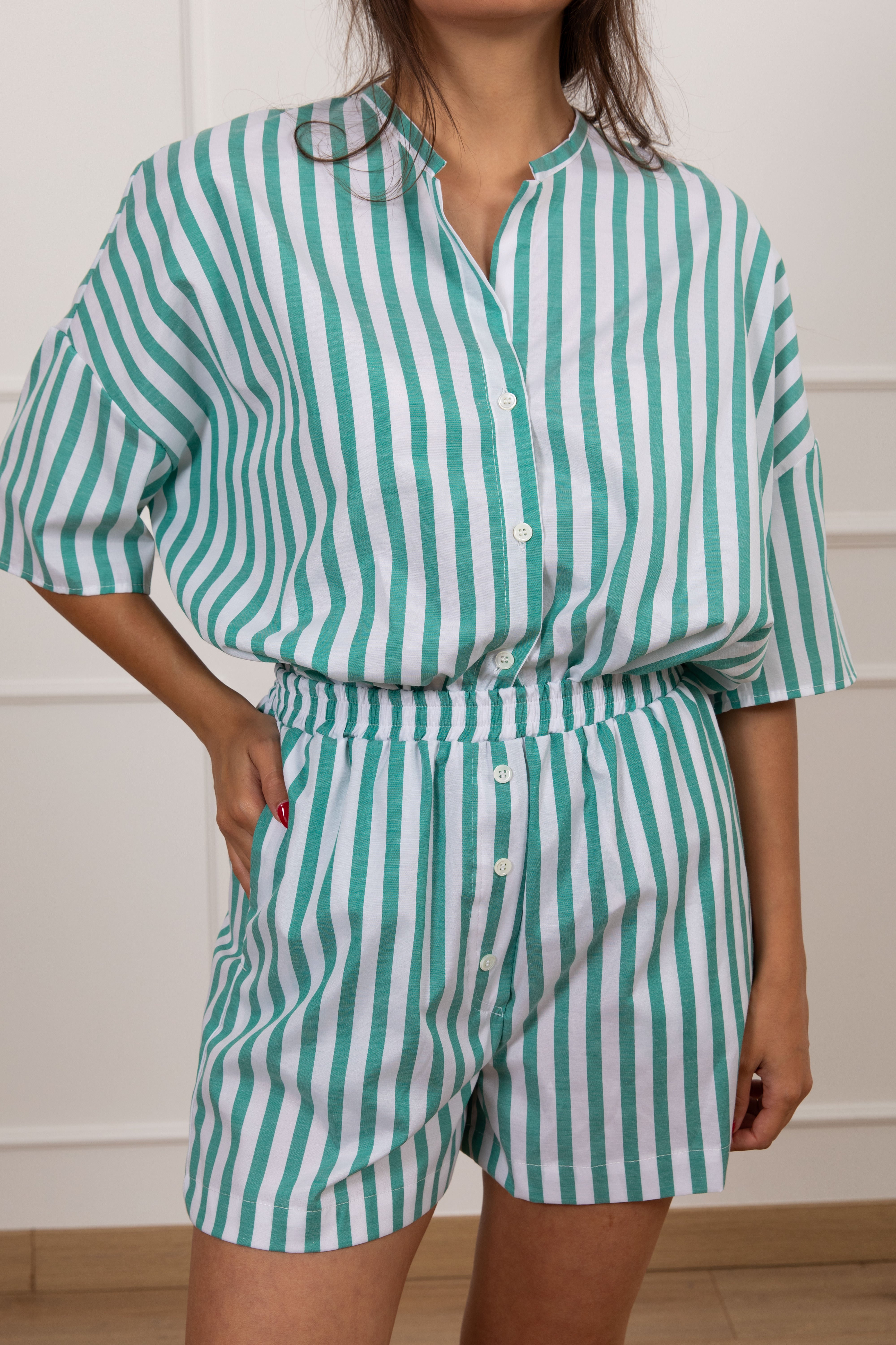 Camicia a righe con collo alla coreana VICOLO