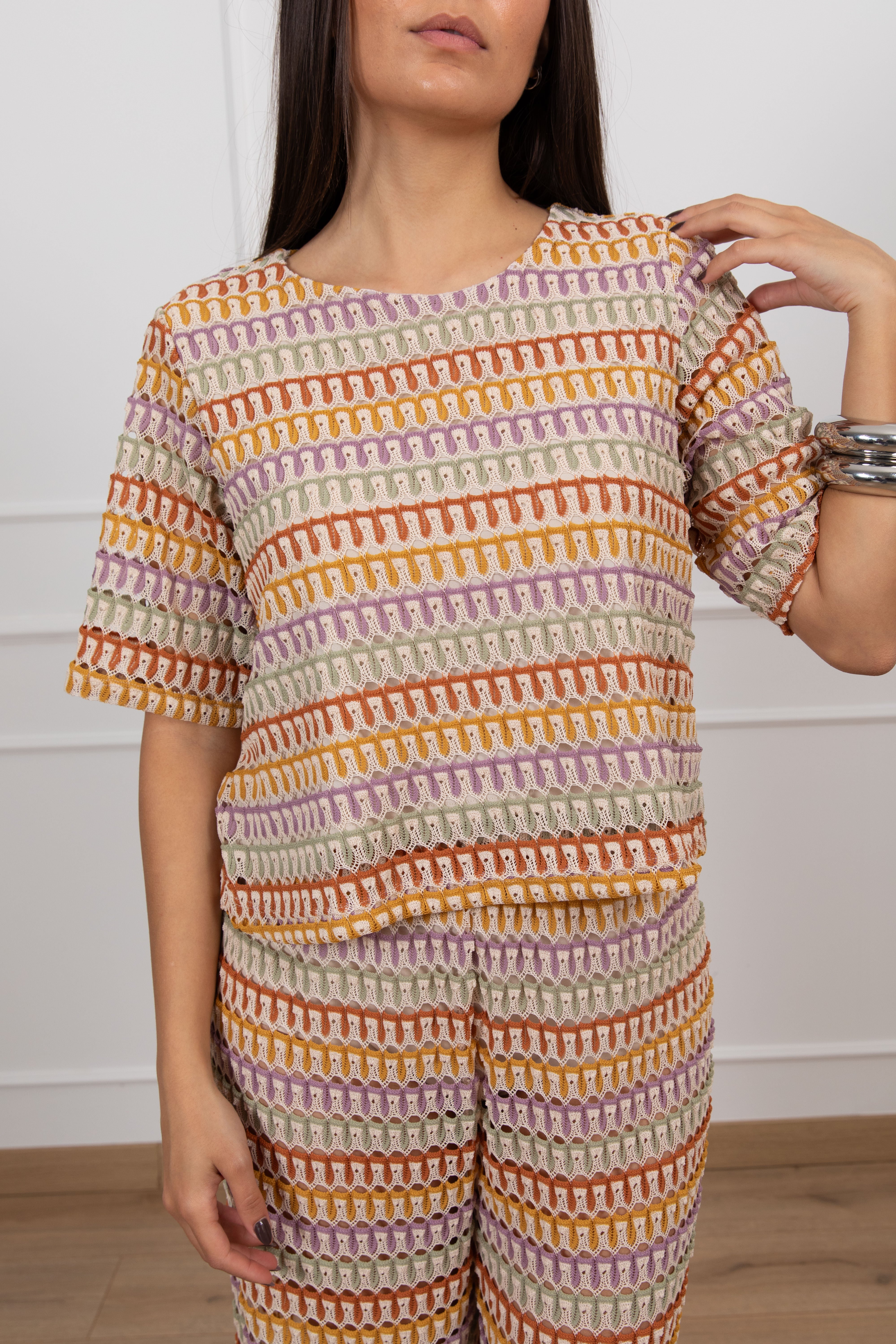 T-shirt motivo zig-zag multicolor ViCOLO