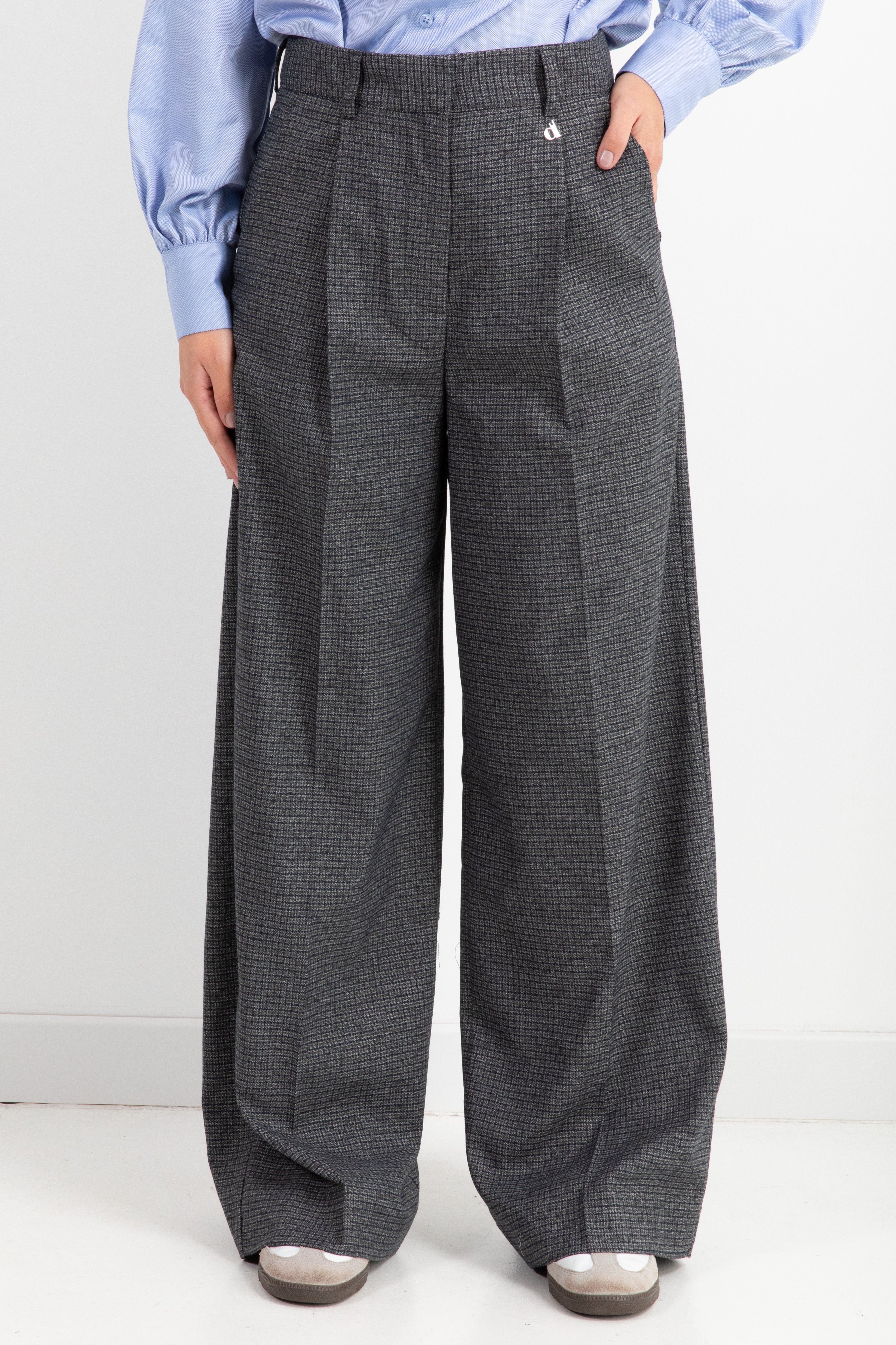 Pantalone palazzo micro-check con pinces DIXIE