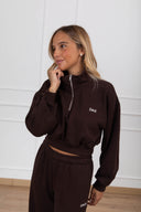 Felpa cropped mezza zip monogram variante cacao Susy Mix Fitness