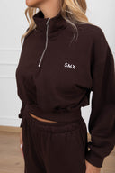 Felpa cropped mezza zip monogram variante cacao Susy Mix Fitness