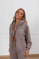 Felpa con zip e cappuccio monogram variante tortora Susy Mix Fitness