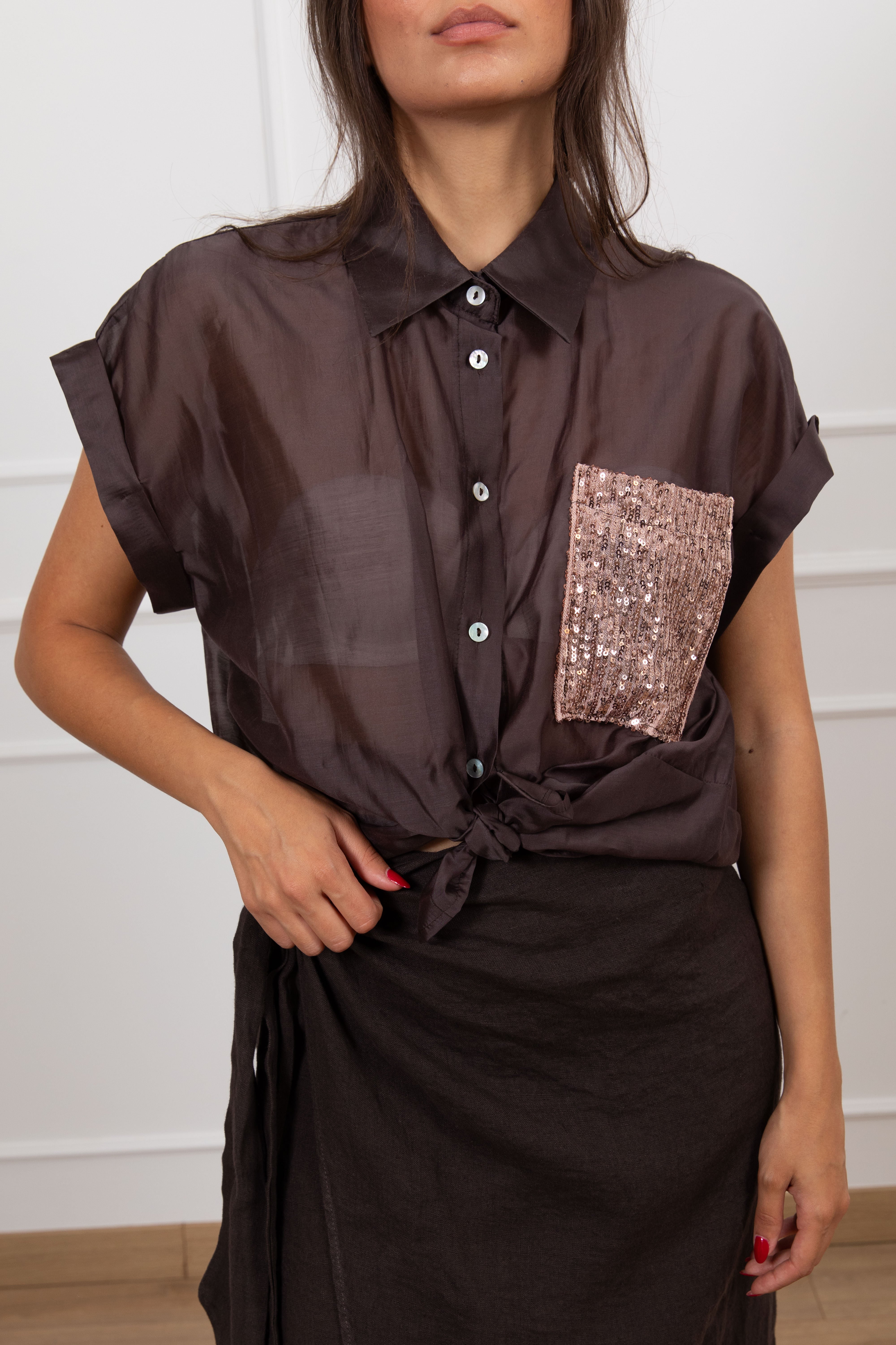 Camicia in lyocell con tasca paillettes Susy Mix