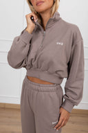 Felpa cropped mezza zip monogram variante tortora Susy Mix Fitness