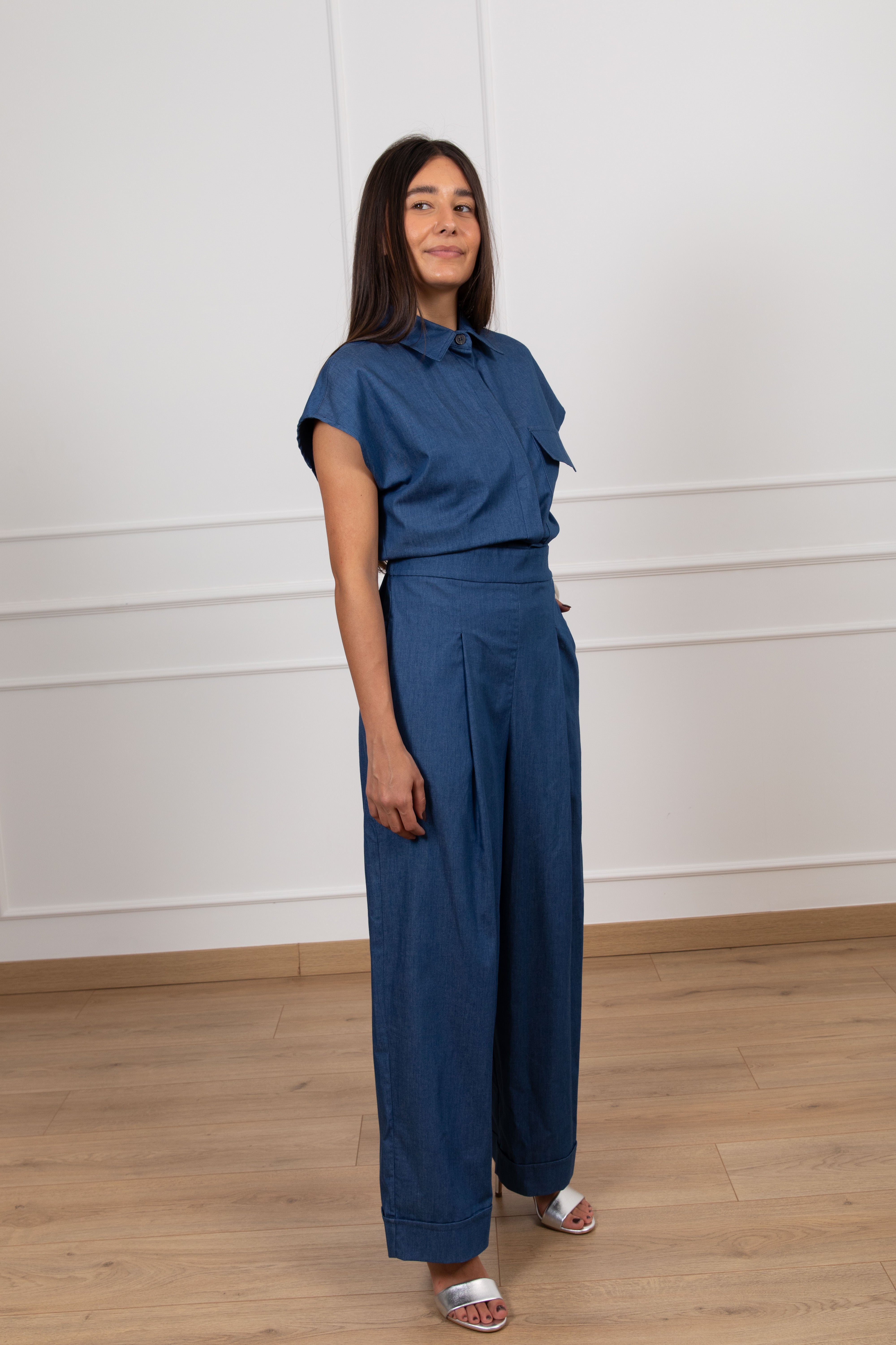 Jumpsuit in chambrix con pinces Tensione IN