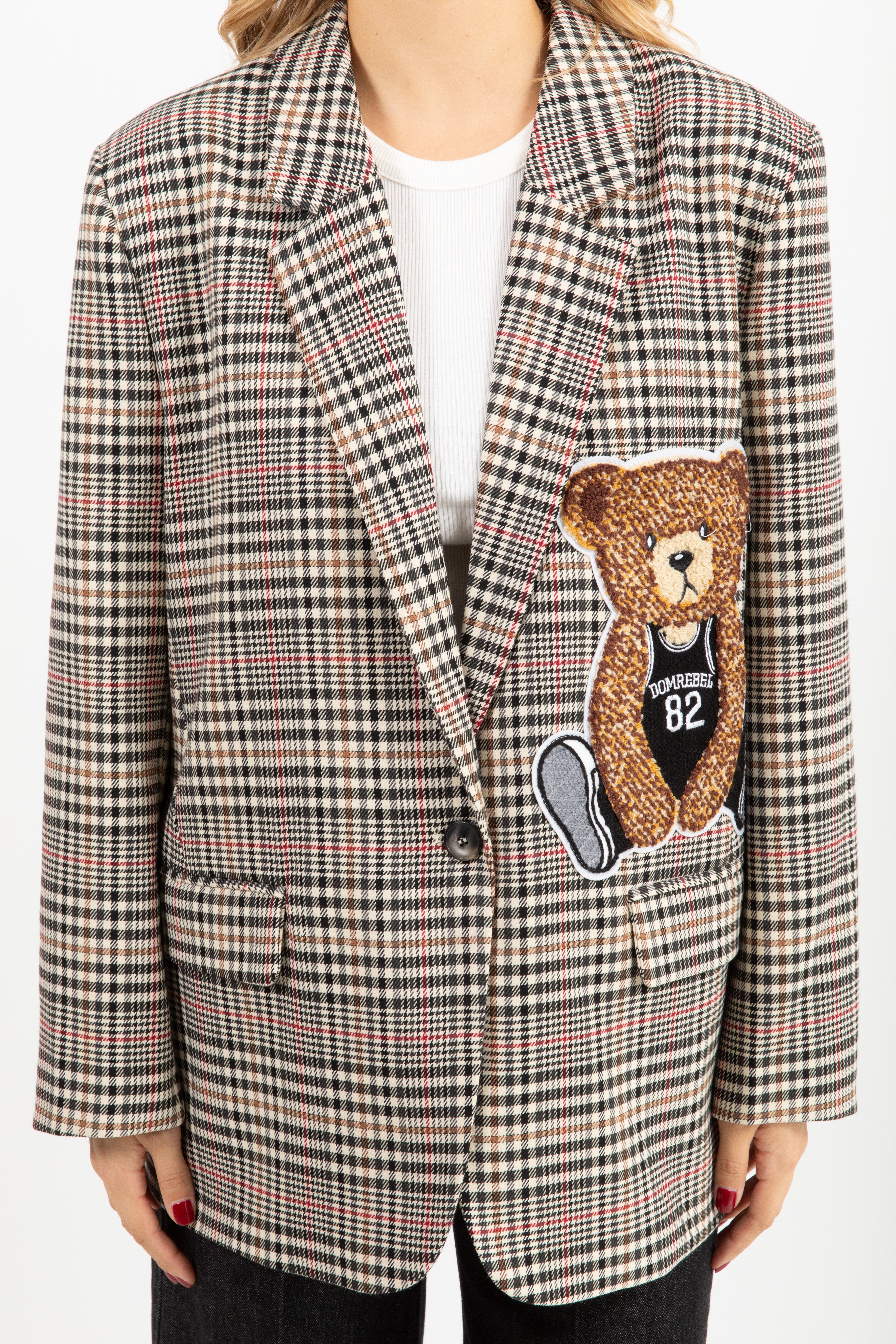 Giacca check con patch teddy ViCOLO