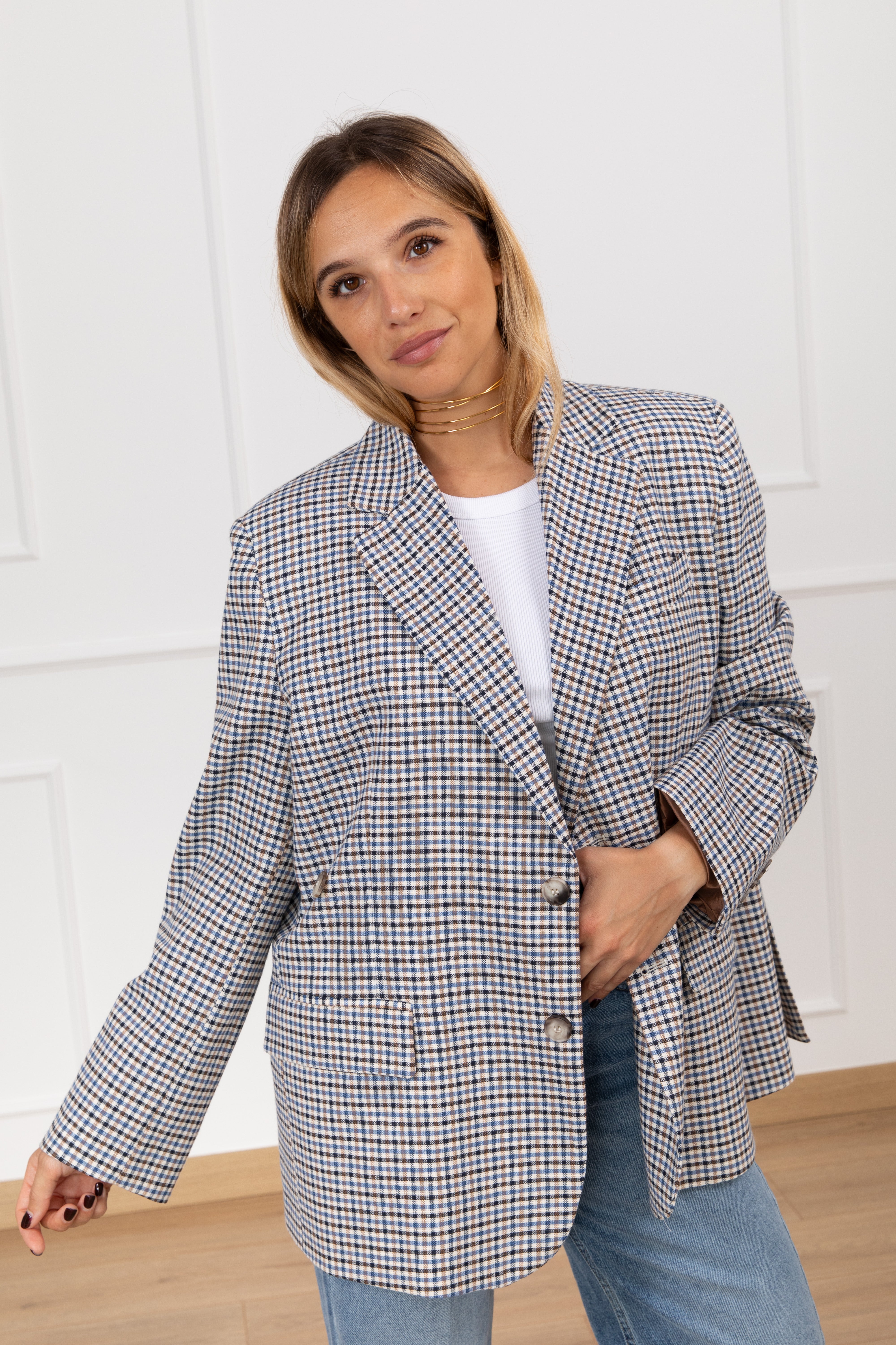 Giacca micro-check con doppia abbottonatura ViCOLO