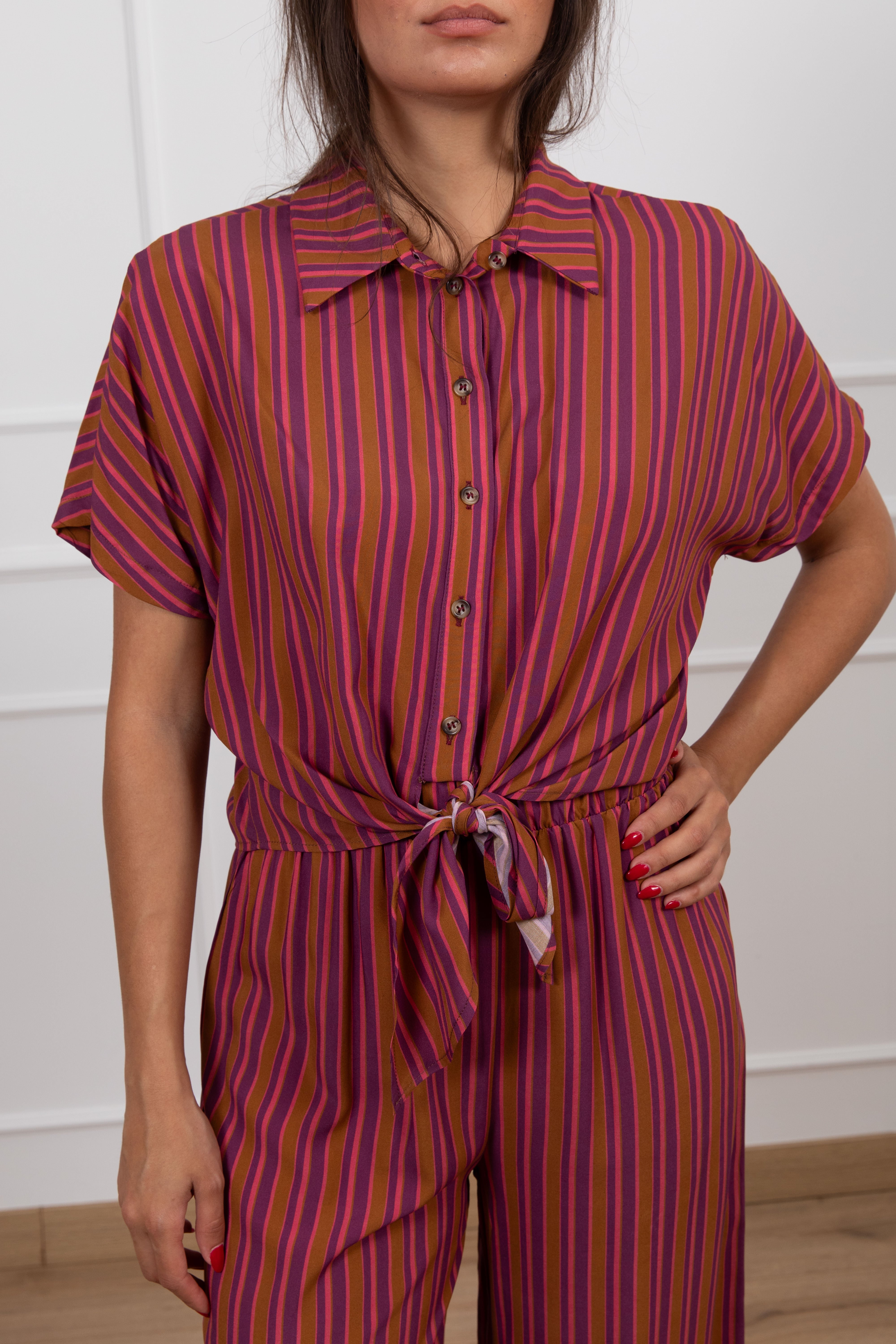 Camicia riga rosa con nodo Haveone