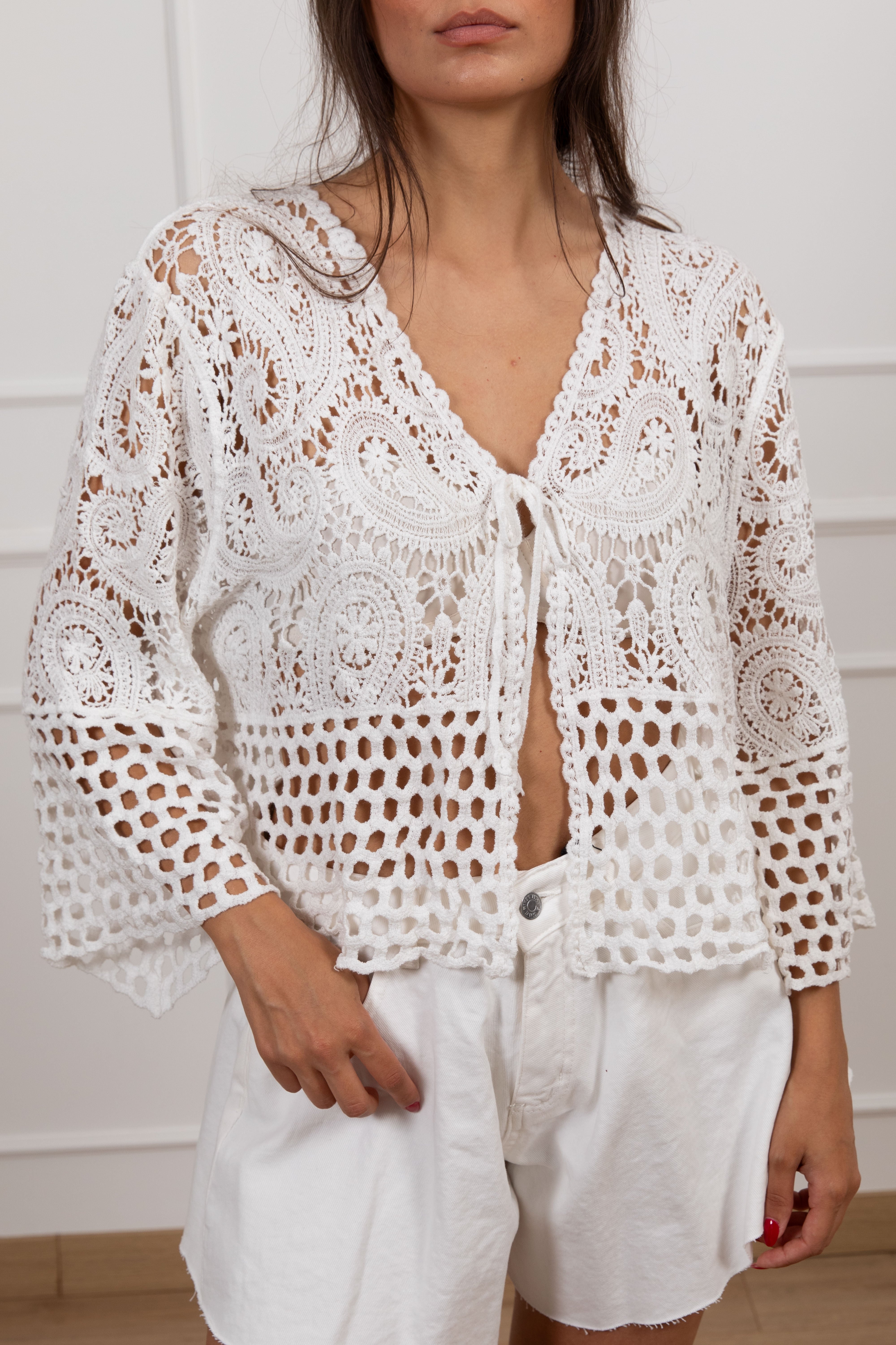 Cardigan crochet con laccio Susy Mix