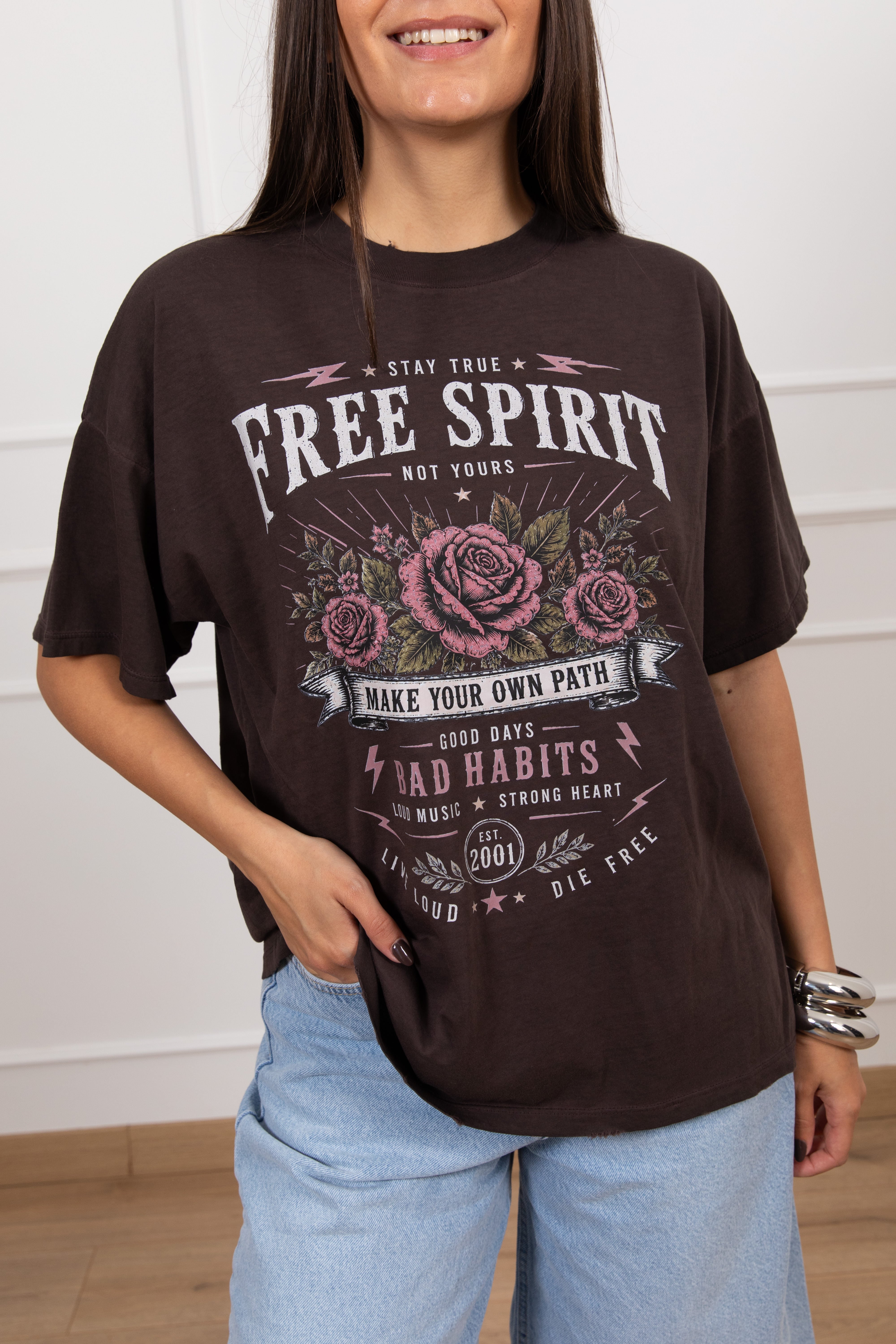 T-shirt stampa rock "Free spirit" ViCOLO