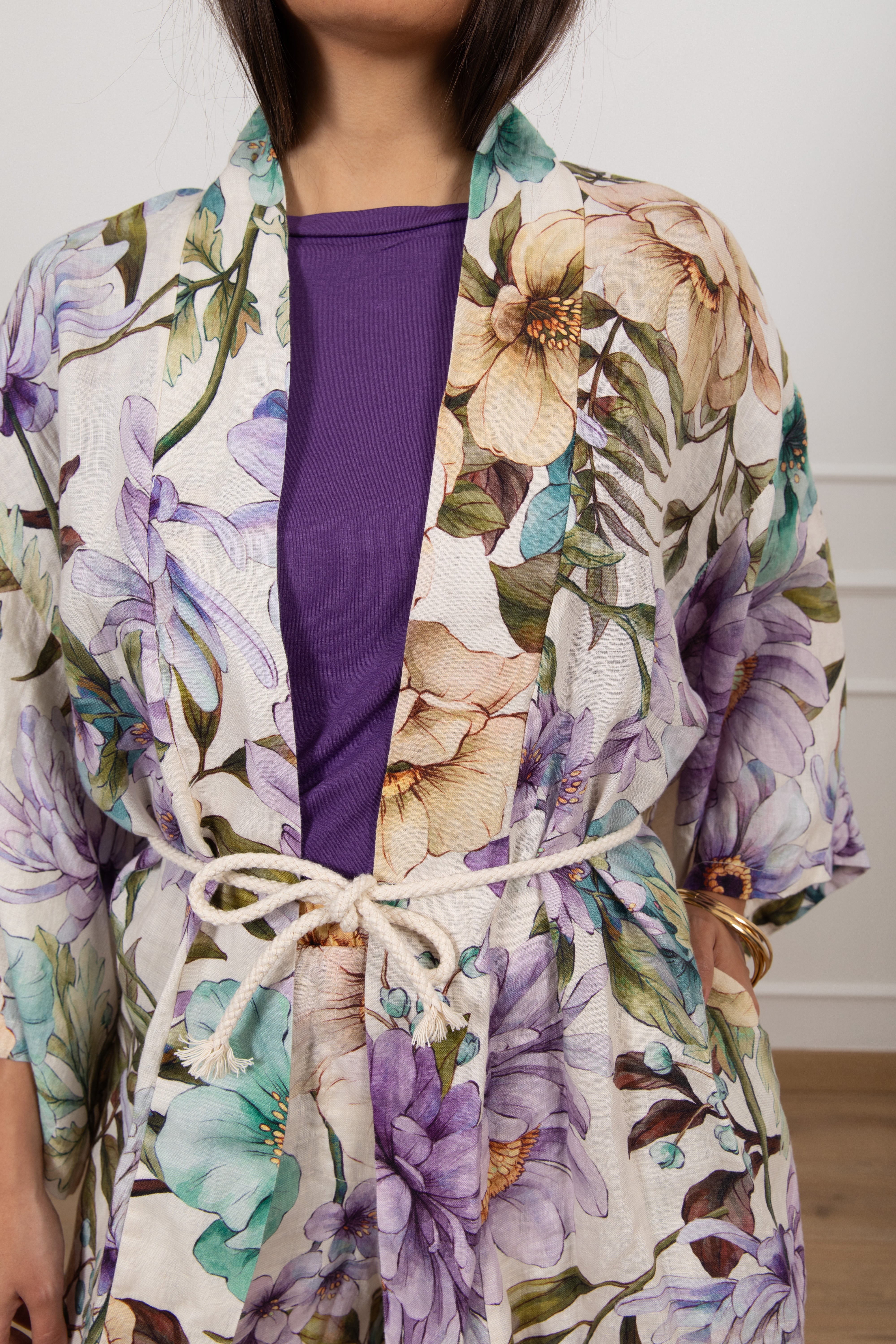 Kimono fantasia flowers in lino Susy Mix