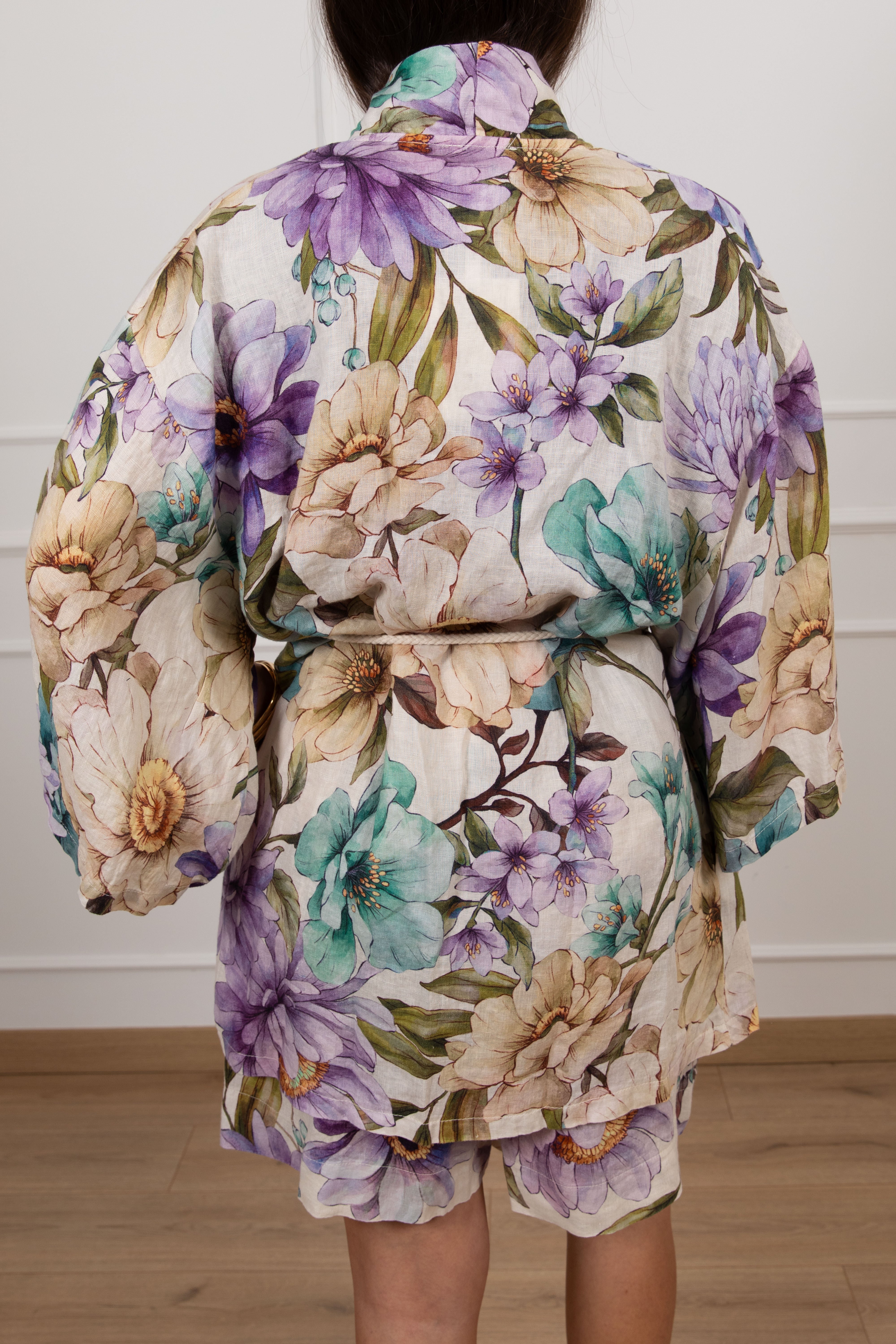 Kimono fantasia flowers in lino Susy Mix