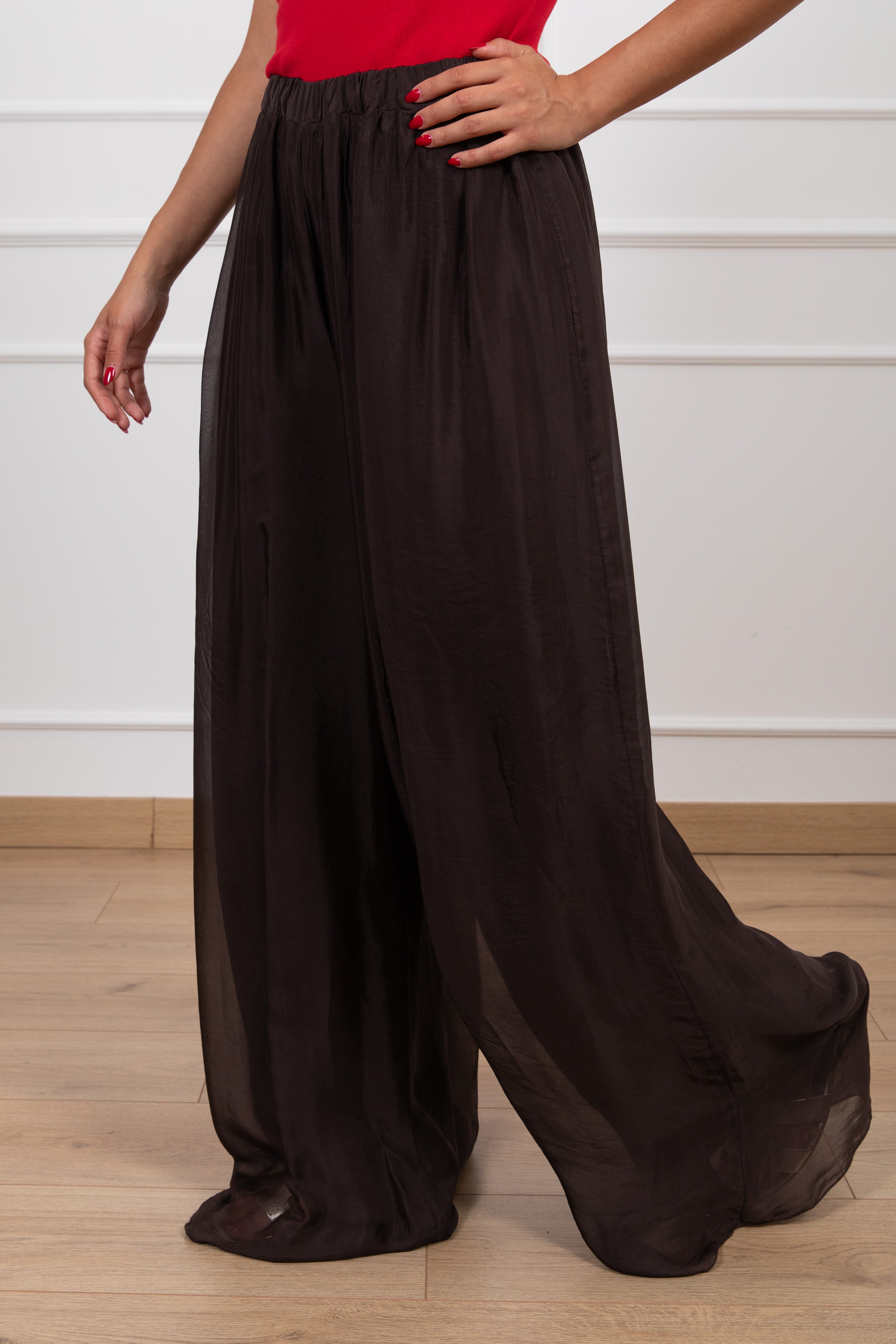 Pantalone in seta e viscosa con gamba larga e elastico Haveone
