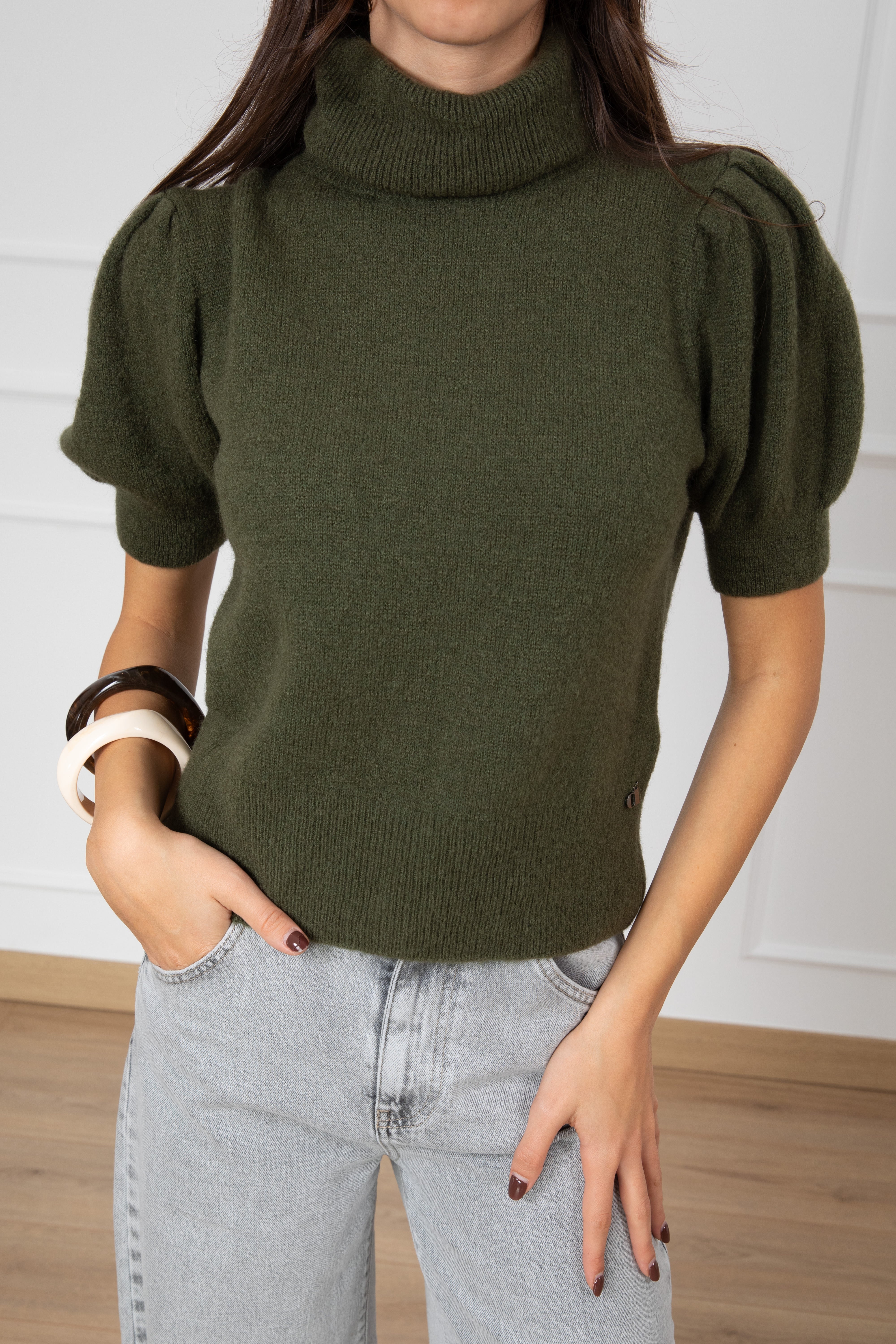 Pull collo alto in mohair con manica corta Dixie