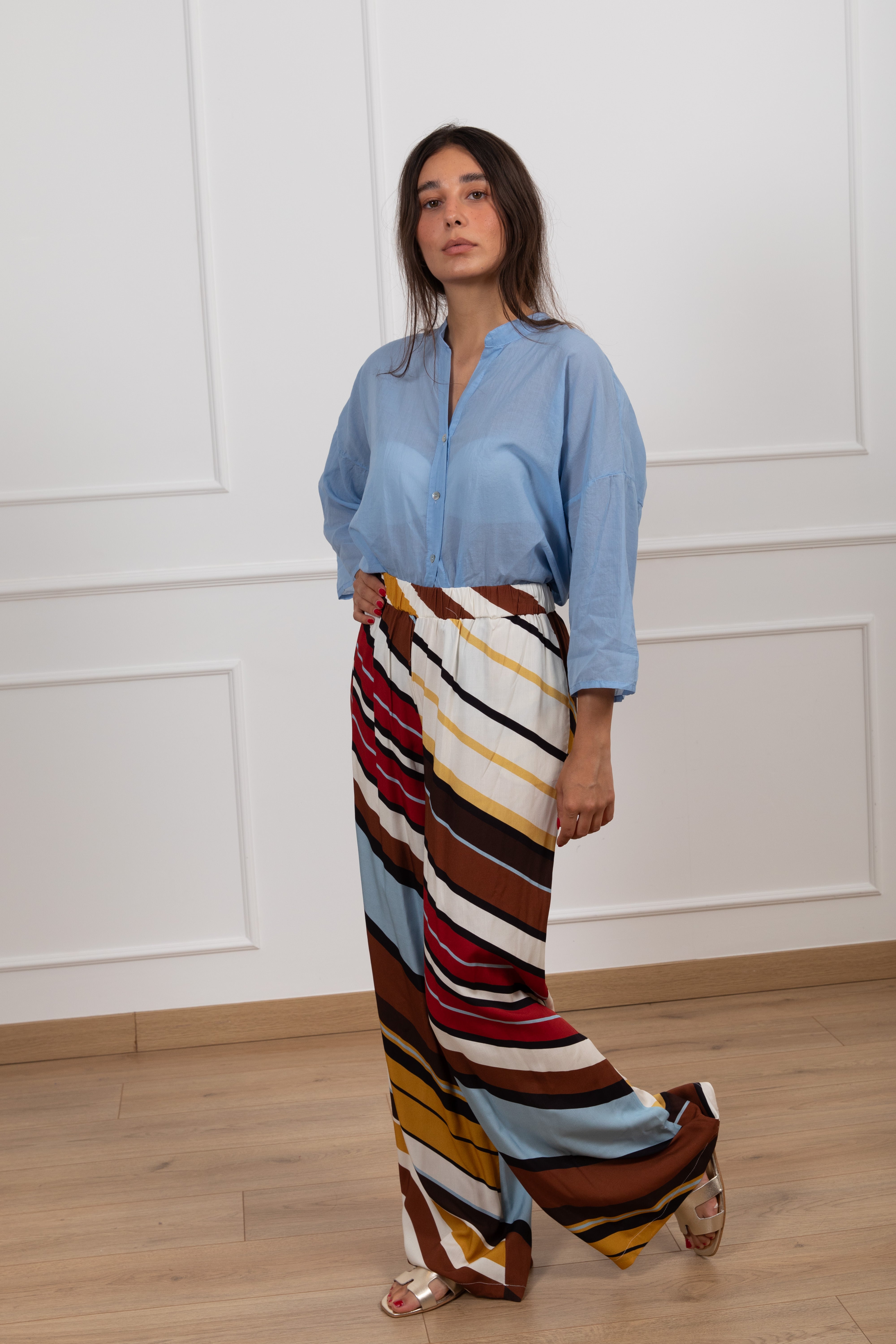 Pantalone a righe diagonali con elastico ViCOLO