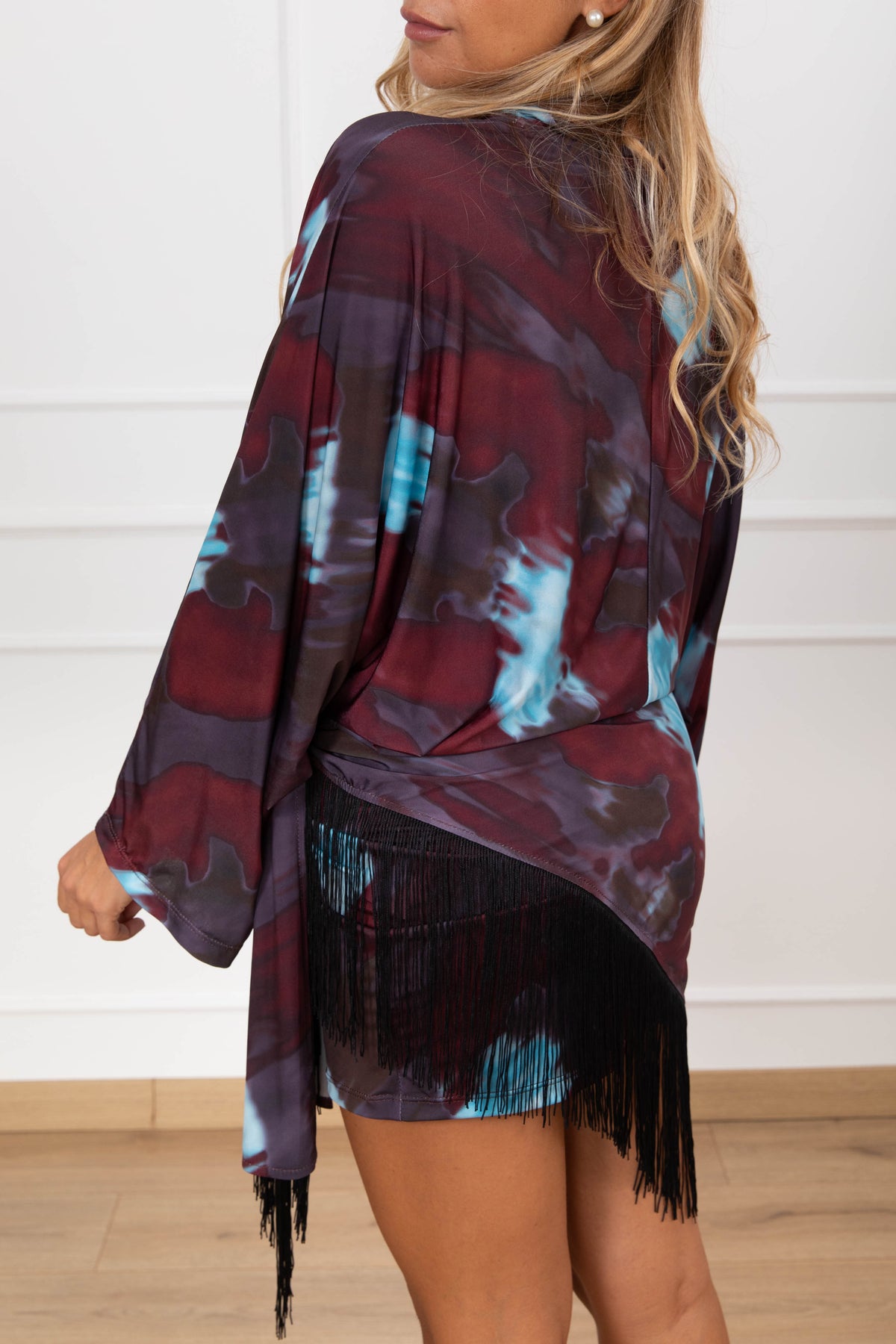 Abito corto in lycra con frange fantasia tie-dye Tensione IN
