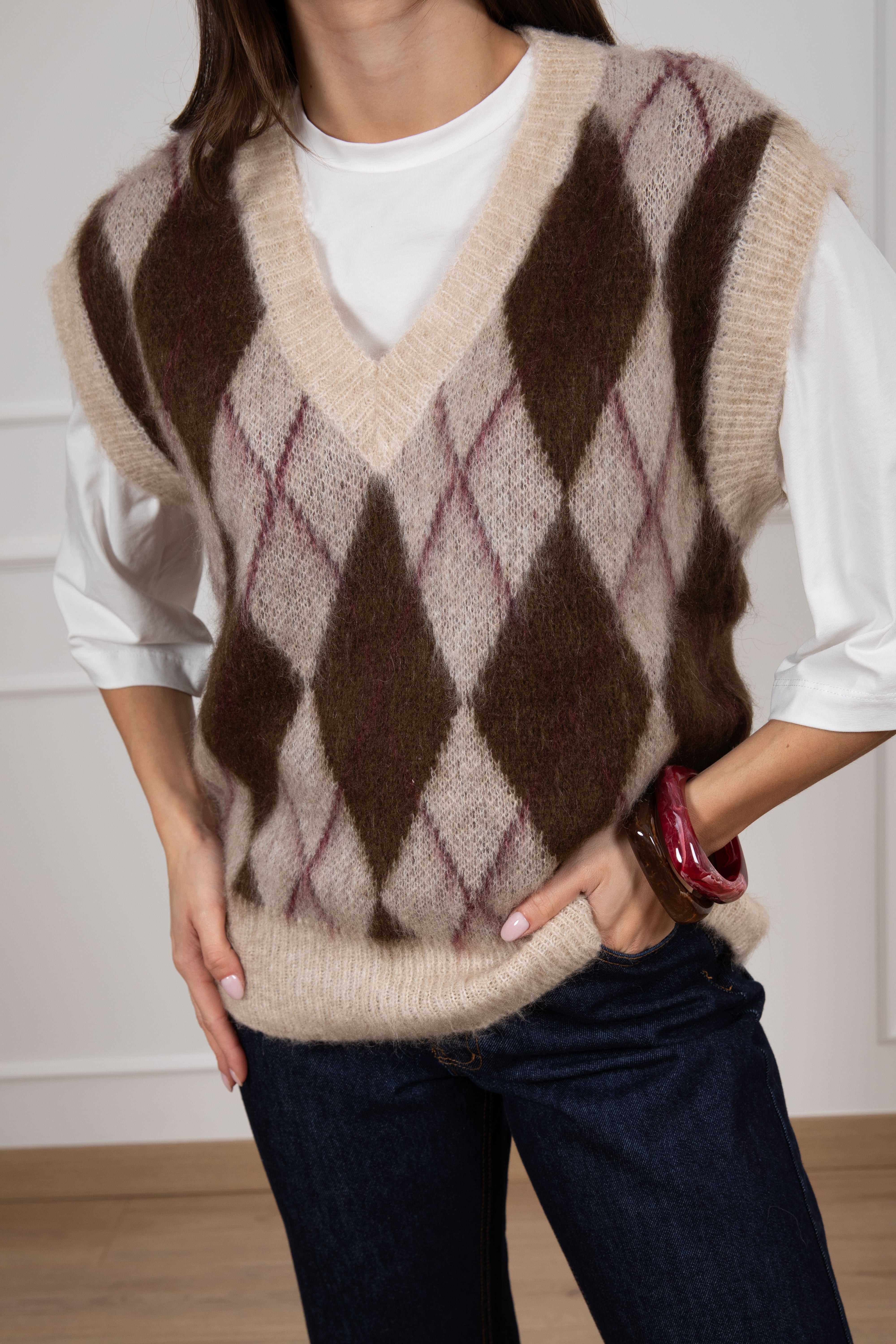 Gilet in maglia motivo rombi Susy Mix