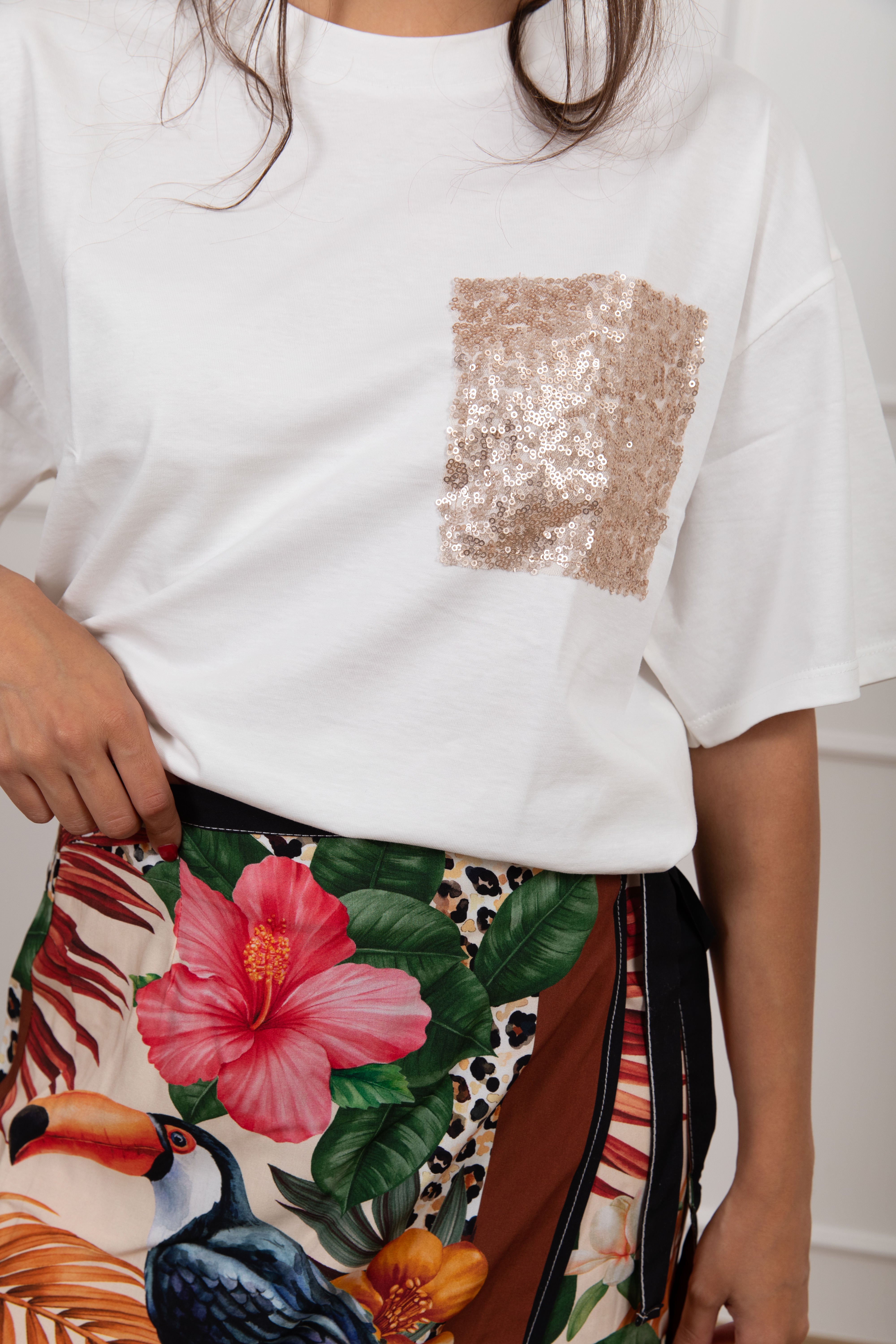 T-shirt over-size con tasca paillettes Susy Mix